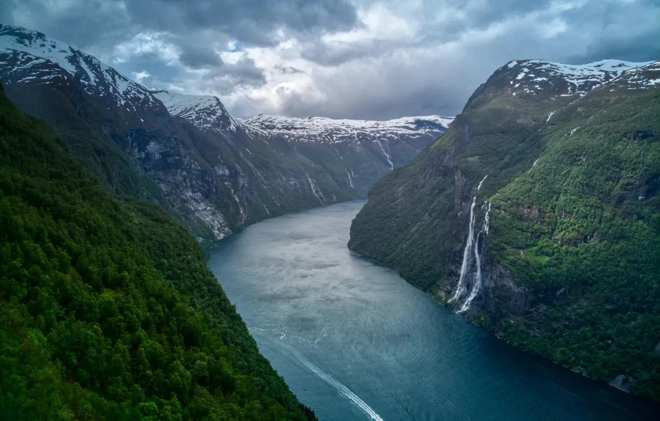 Фото обои summer, europe, sky, landscape, water, fjord, breathtaking, geirangerfjord