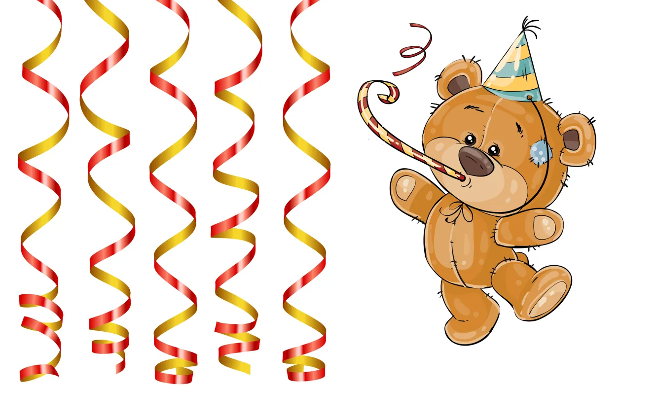 Фото обои день рождения, праздник, арт, мишка, серпантин, детская