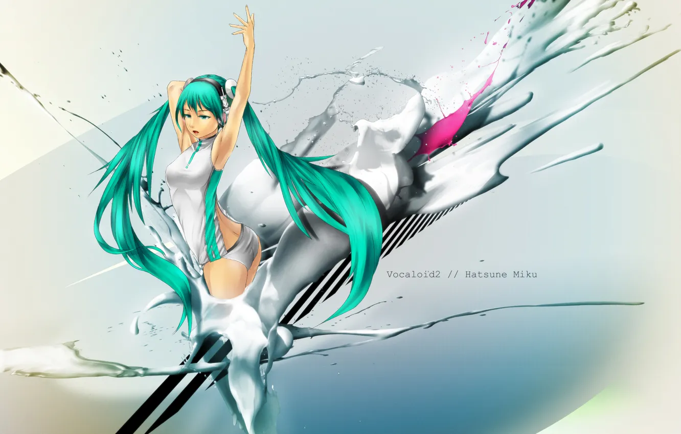 Фото обои попка, девушка, музыка, трусики, наушники, vocaloid, hatsune miku, жест