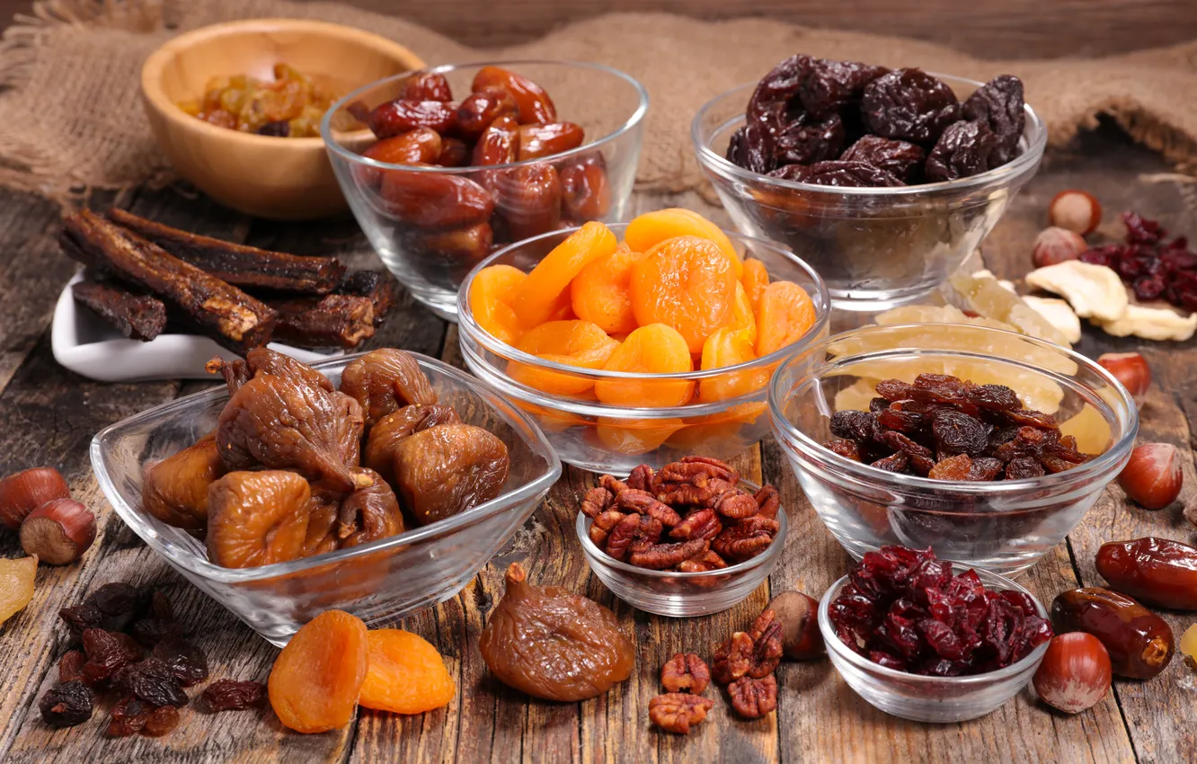 Фото обои орехи, nuts, изюм, Peaches, курага, сухофрукты, Fruit, чернослив