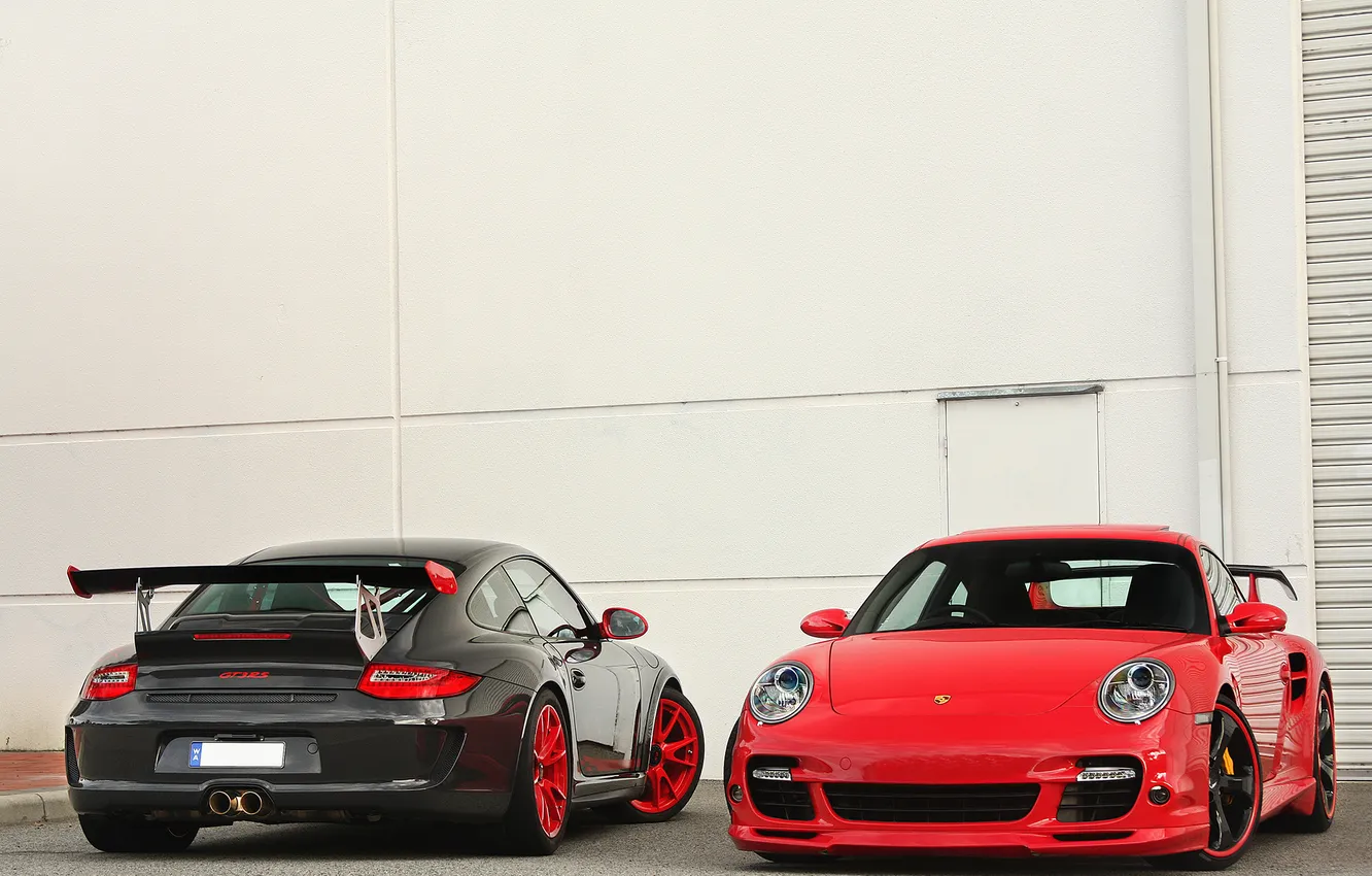 Фото обои 911, 997, Porsche, red, wall, gt3, techart, gray