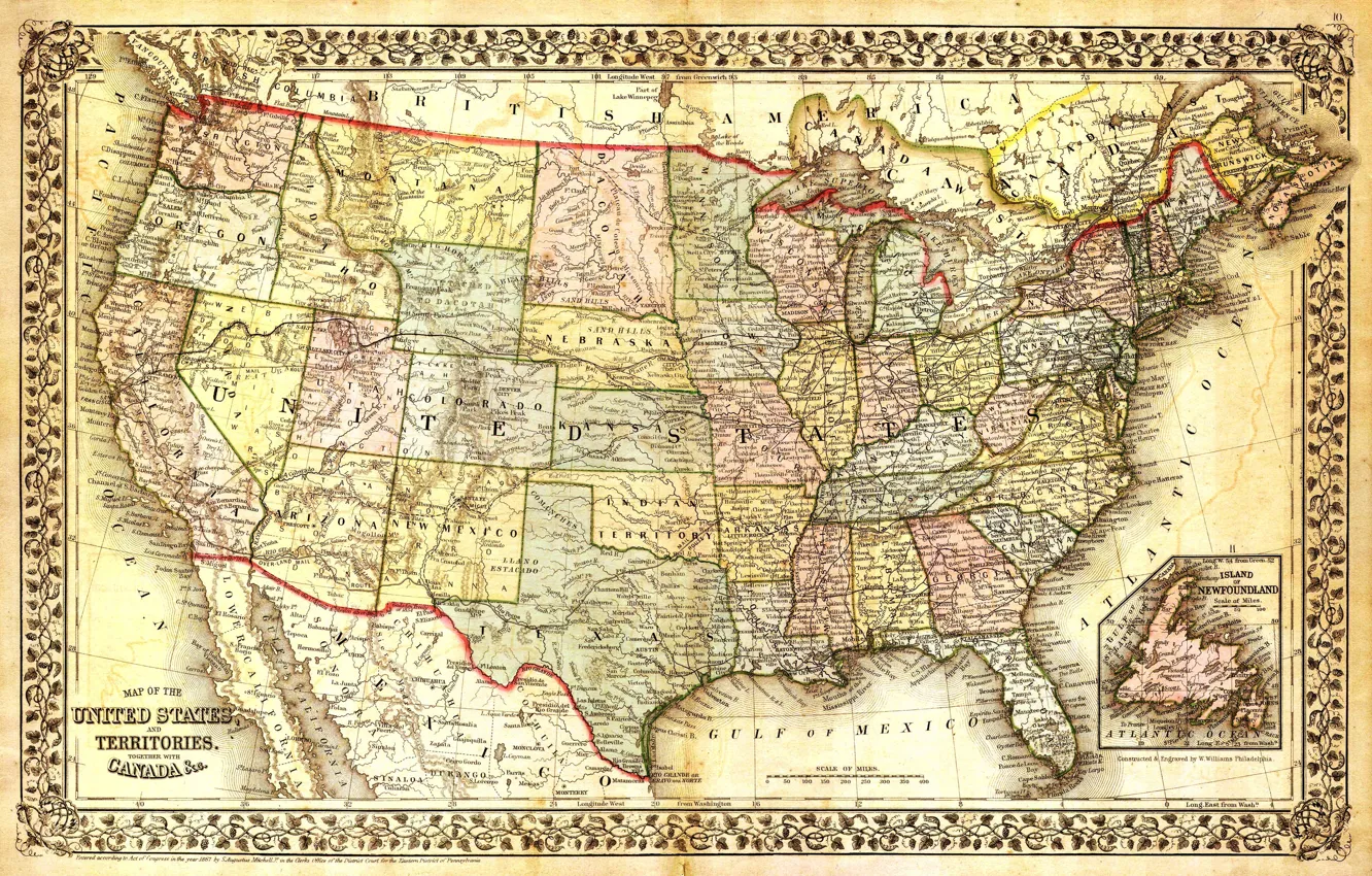 Фото обои Карта, Мексика, Канада, США