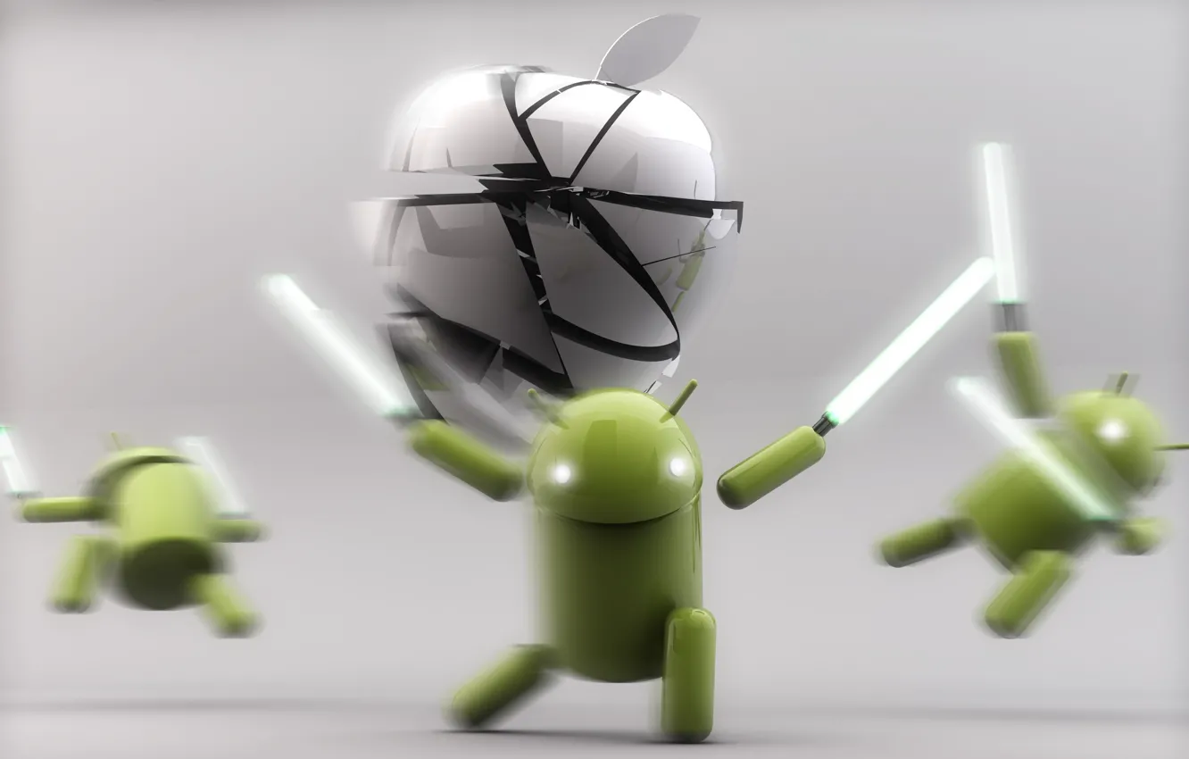 Фото обои Apple, Android, Green, White, Silver, Lightsaber