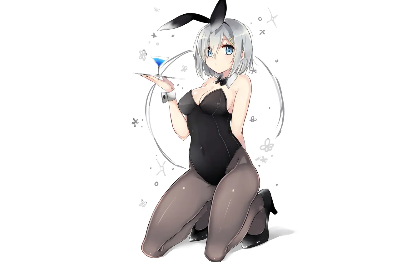 Фото обои girl, sexy, cleavage, legs, boobs, anime, beautiful, short hair