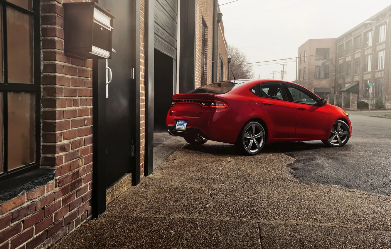 Фото обои красный, дом, улица, гараж, додж, дарт, Dodge Dart