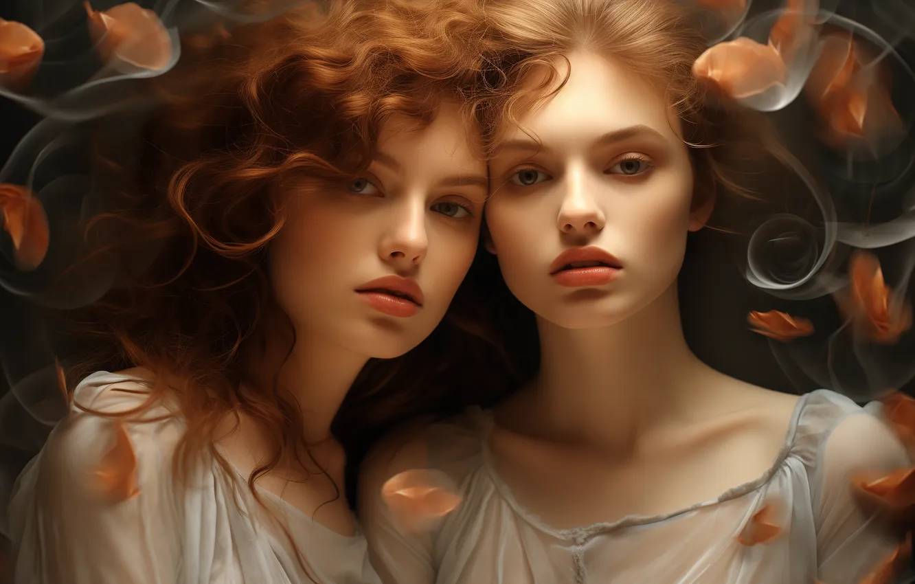 Фото обои взгляд, девушка, свет, линии, лицо, стиль, нежность, лепестки