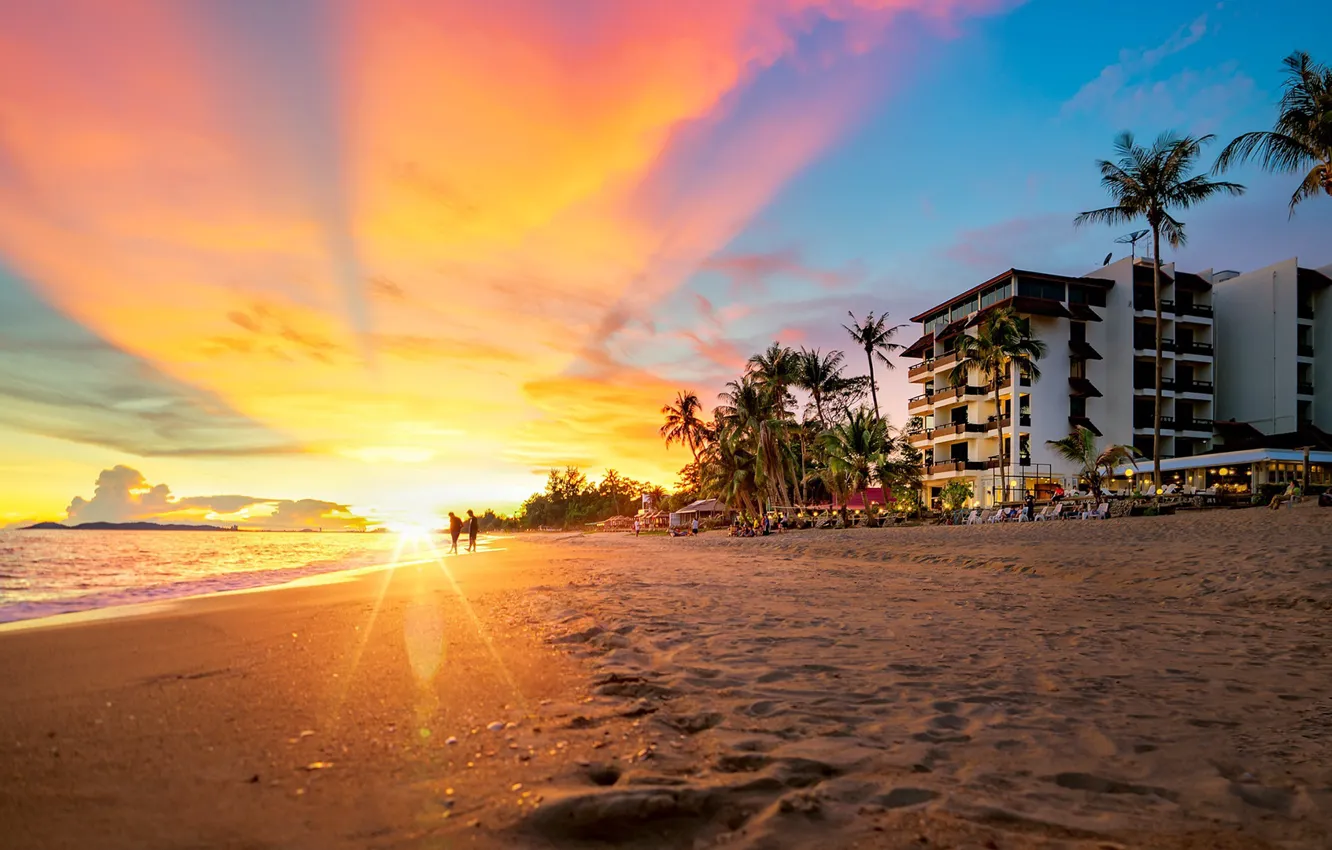 Фото обои песок, пляж, солнце, лучи, Тайланд, Паттайя