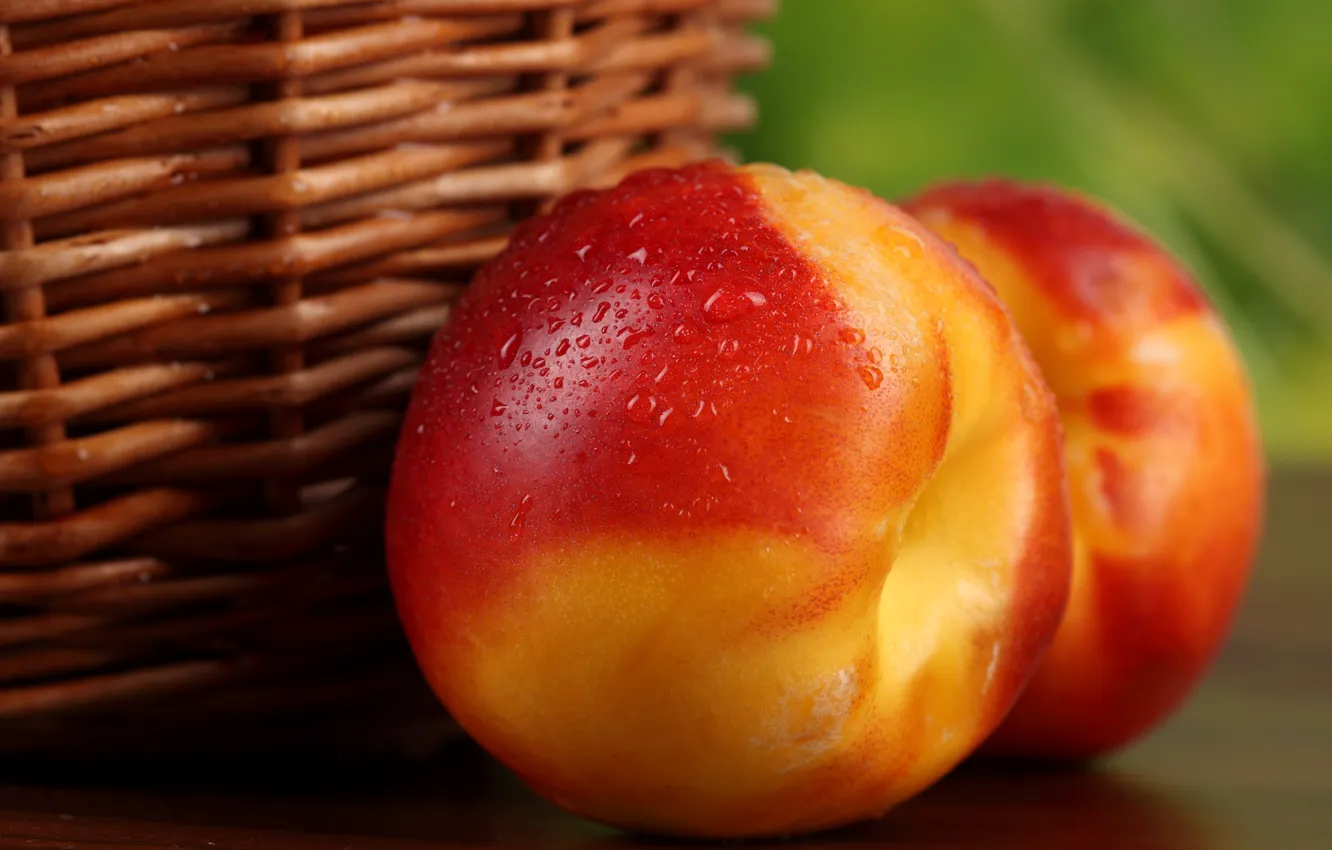 Фото обои корзина, фрукты, персики, нектарин, peaches