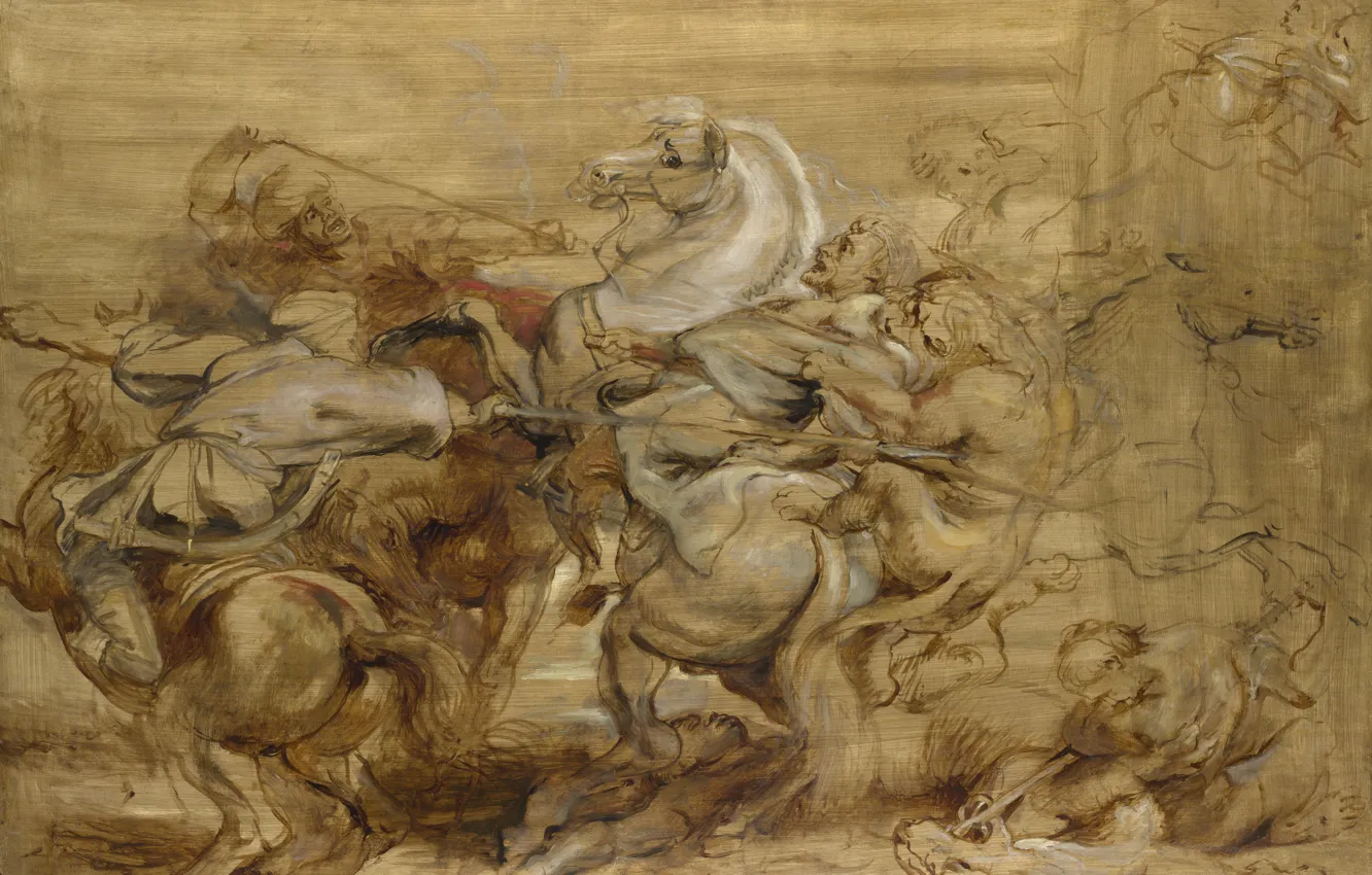 Фото обои животные, картина, баталия, Питер Пауль Рубенс, Peter Paul Rubens, Охота на Льва