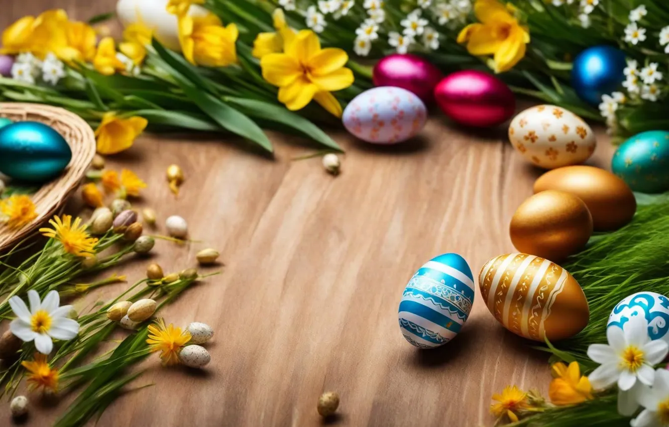 Фото обои цветы, яйца, весна, colorful, Пасха, happy, flowers, spring