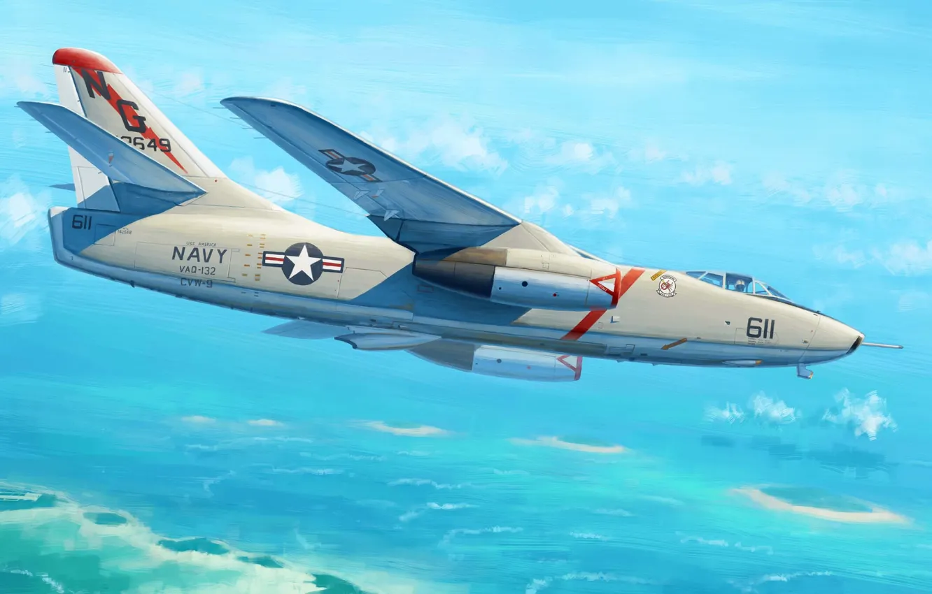 Фото обои bomber, war, art, airplane, painting, aviation, jet, A3D-2 (A-3B) Skywarrior