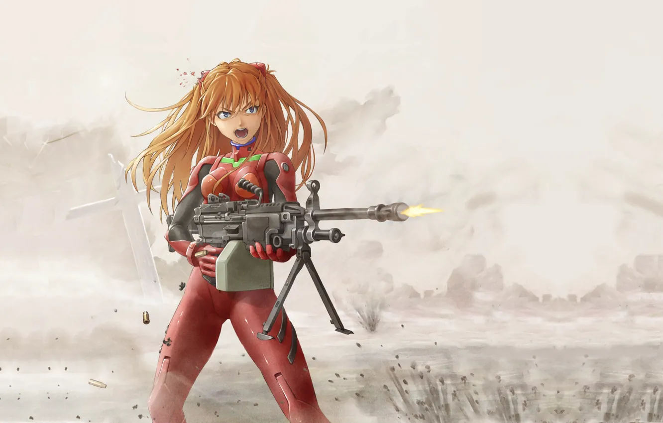 Фото обои gun, Neon Genesis Evangelion, weapon, anime, suit, manga, japanese, machine gun