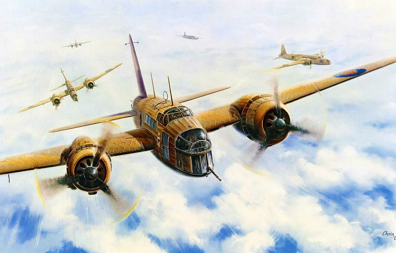 Фото обои aircraft, war, art, airplane, aviation, dogfight, raf, british bomber