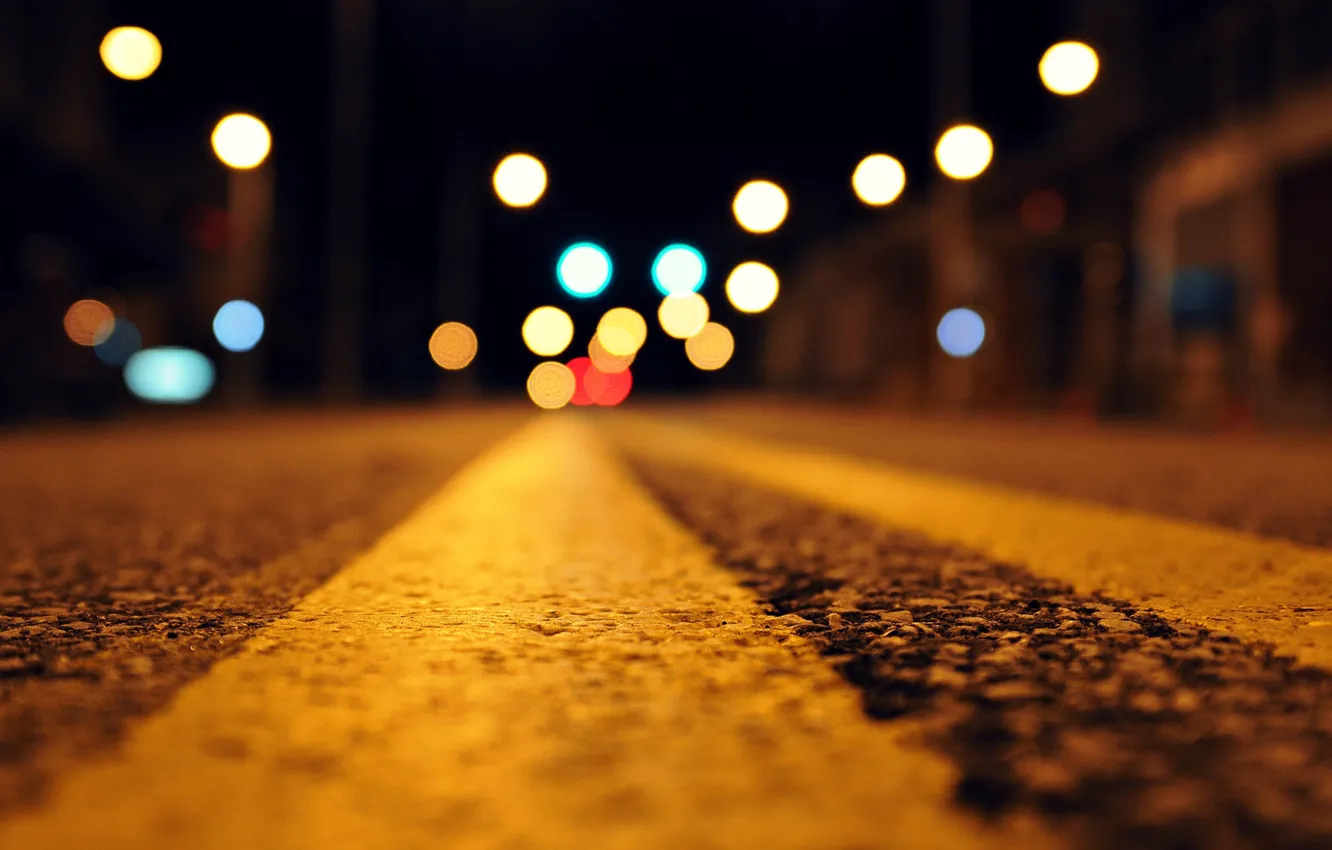 Фото обои дорога, ночь, город, огни, улица, боке, bokeh