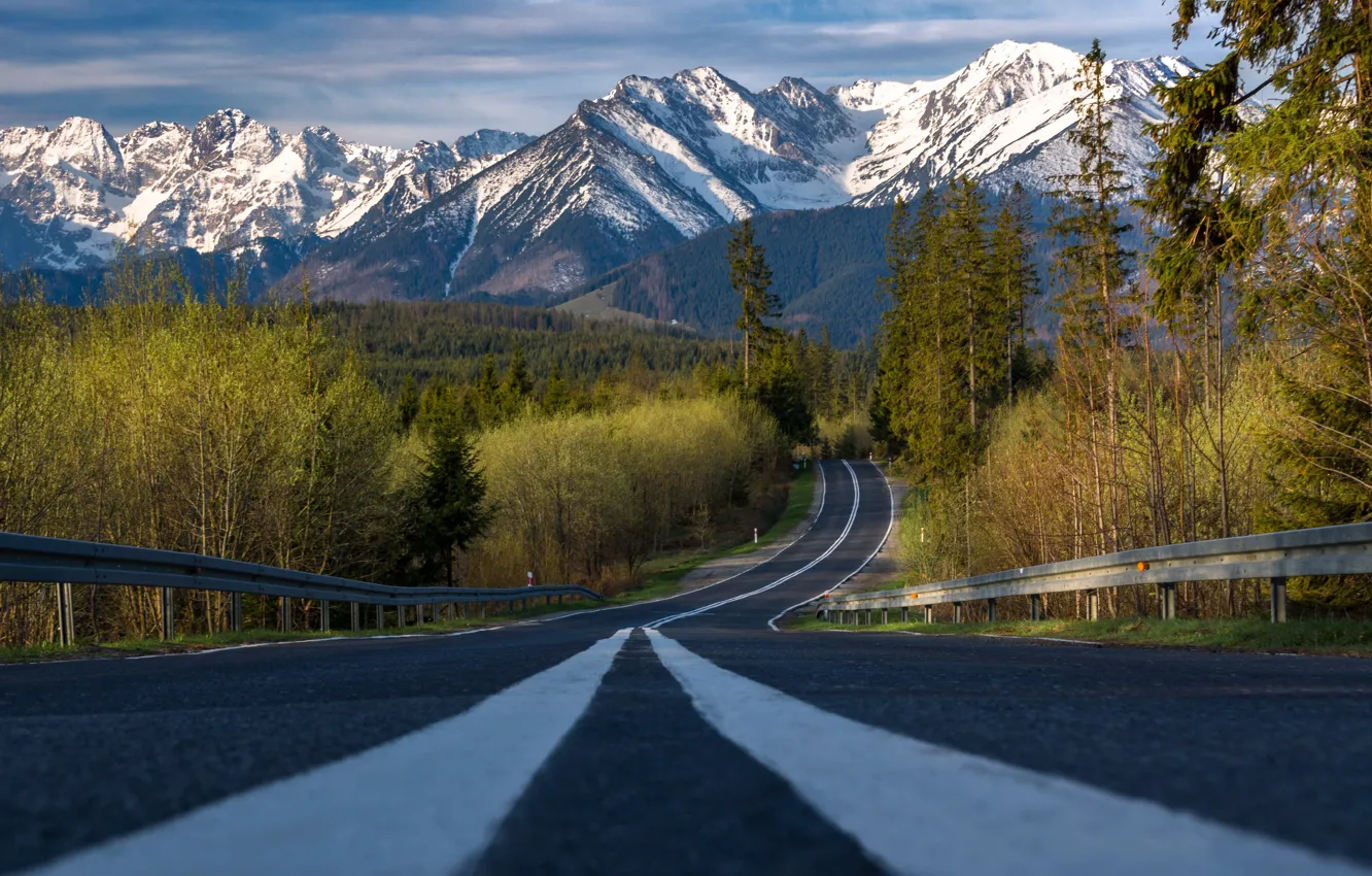 Фото обои road, morning, Polska, tatry