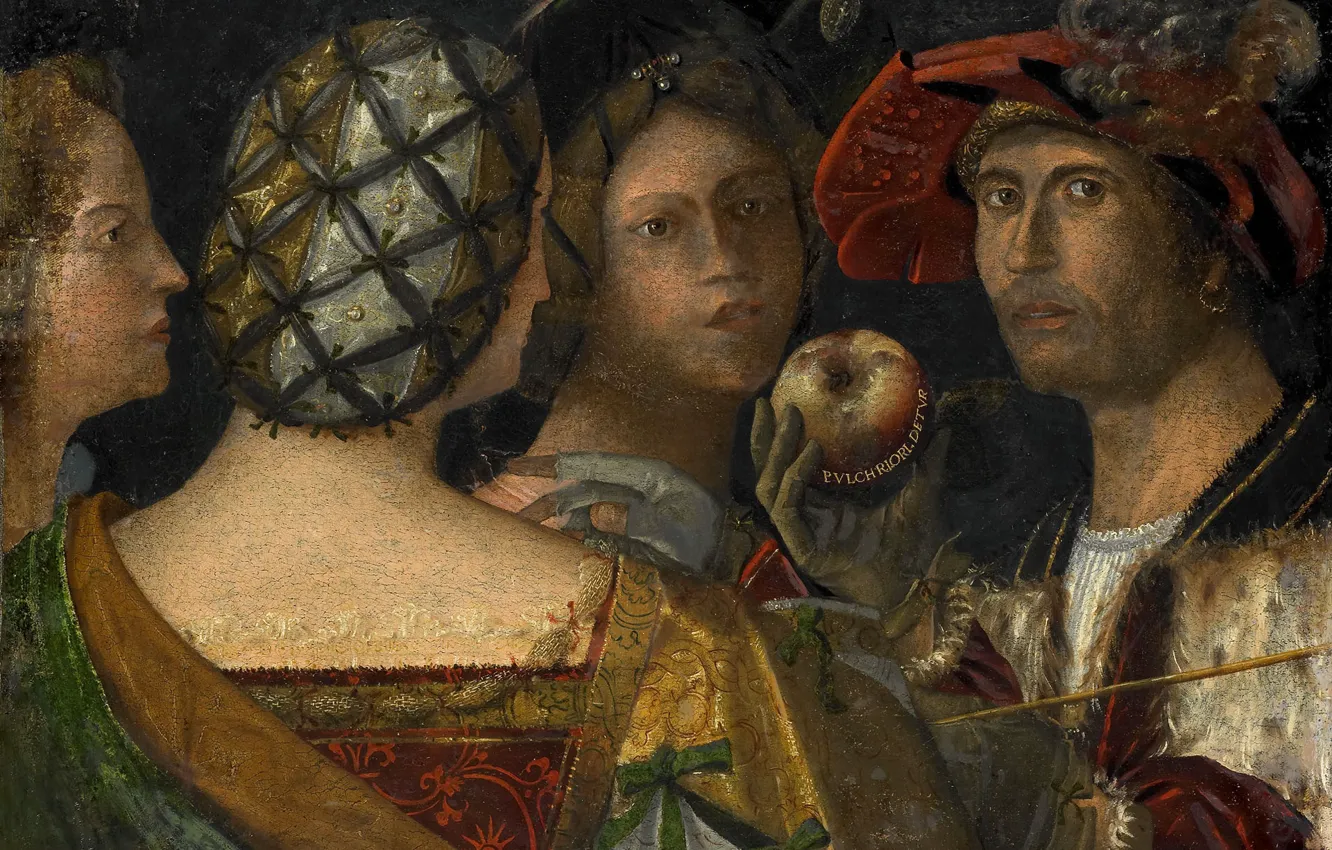 Фото обои масло, картина, холст, мифология, Суд Париса, Антонио да Вендри, Antonio da Vendri, 1524