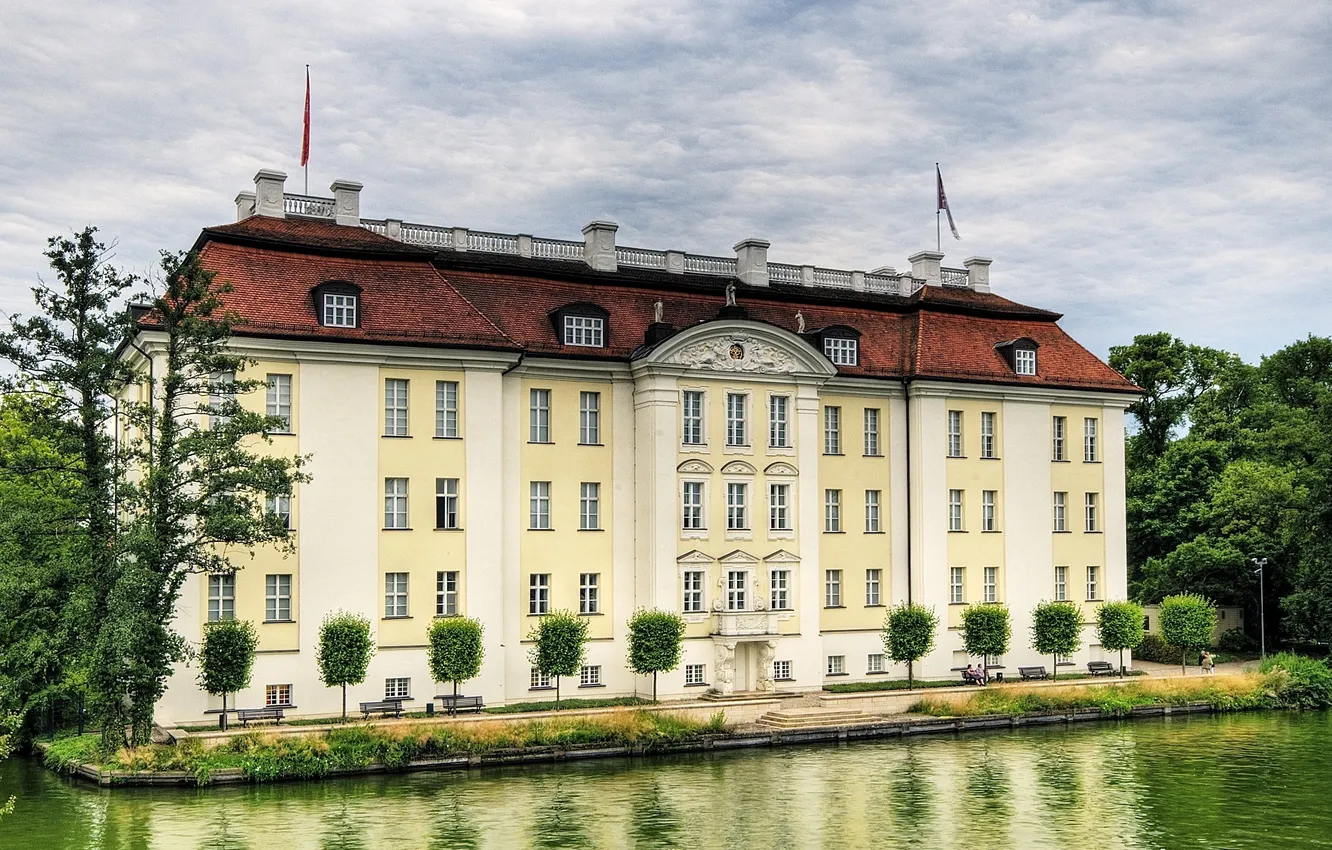 Фото обои вода, деревья, Германия, флаг, Germany, дворец, castle, Берлин
