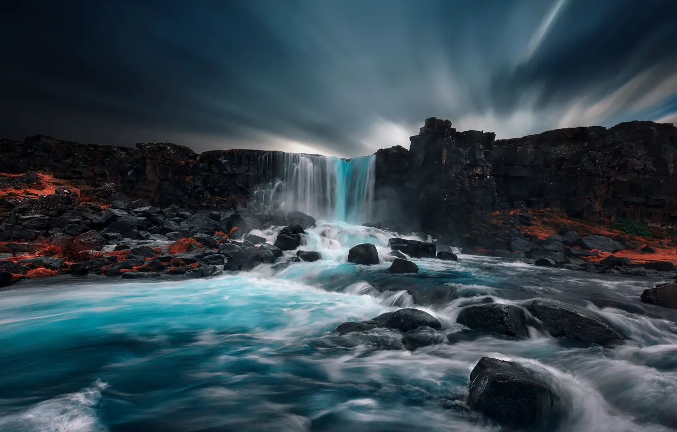 Фото обои Waterfall, Iceland, Öxarárfoss