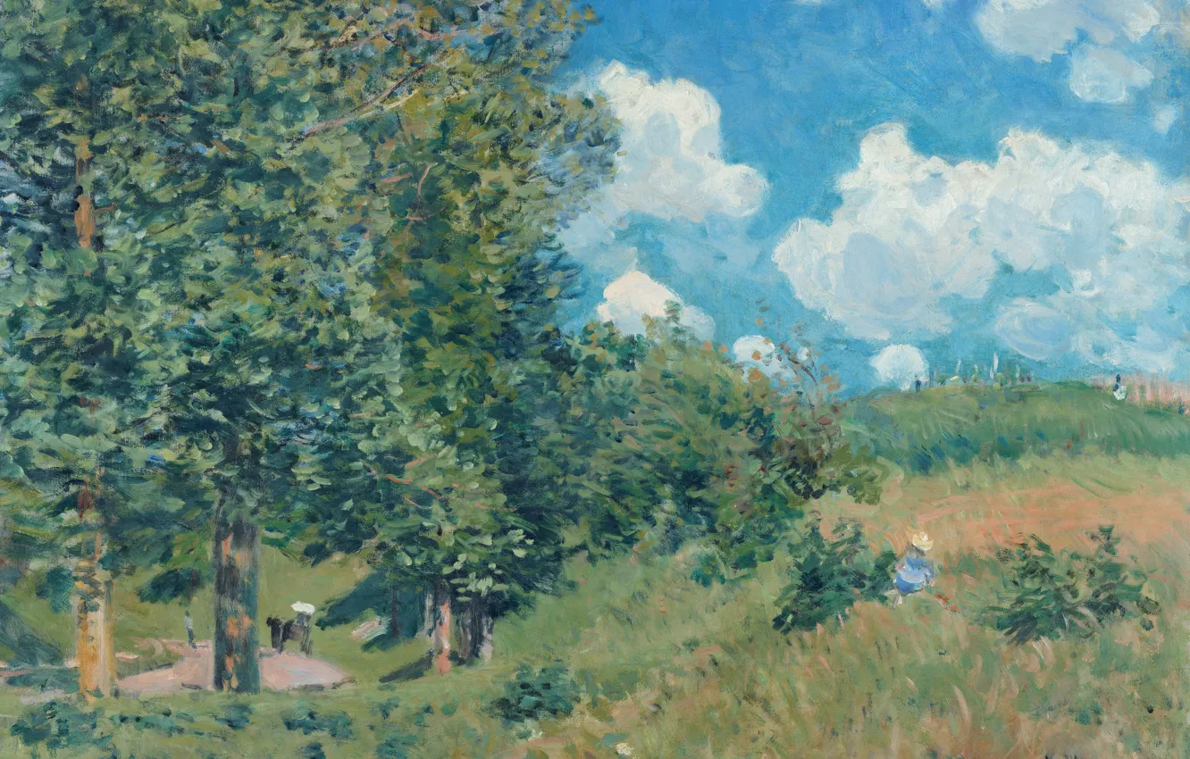 Фото обои пейзаж, картина, Alfred Sisley, Альфред Сислей, Дорога из Версаля в Сен-Жермен