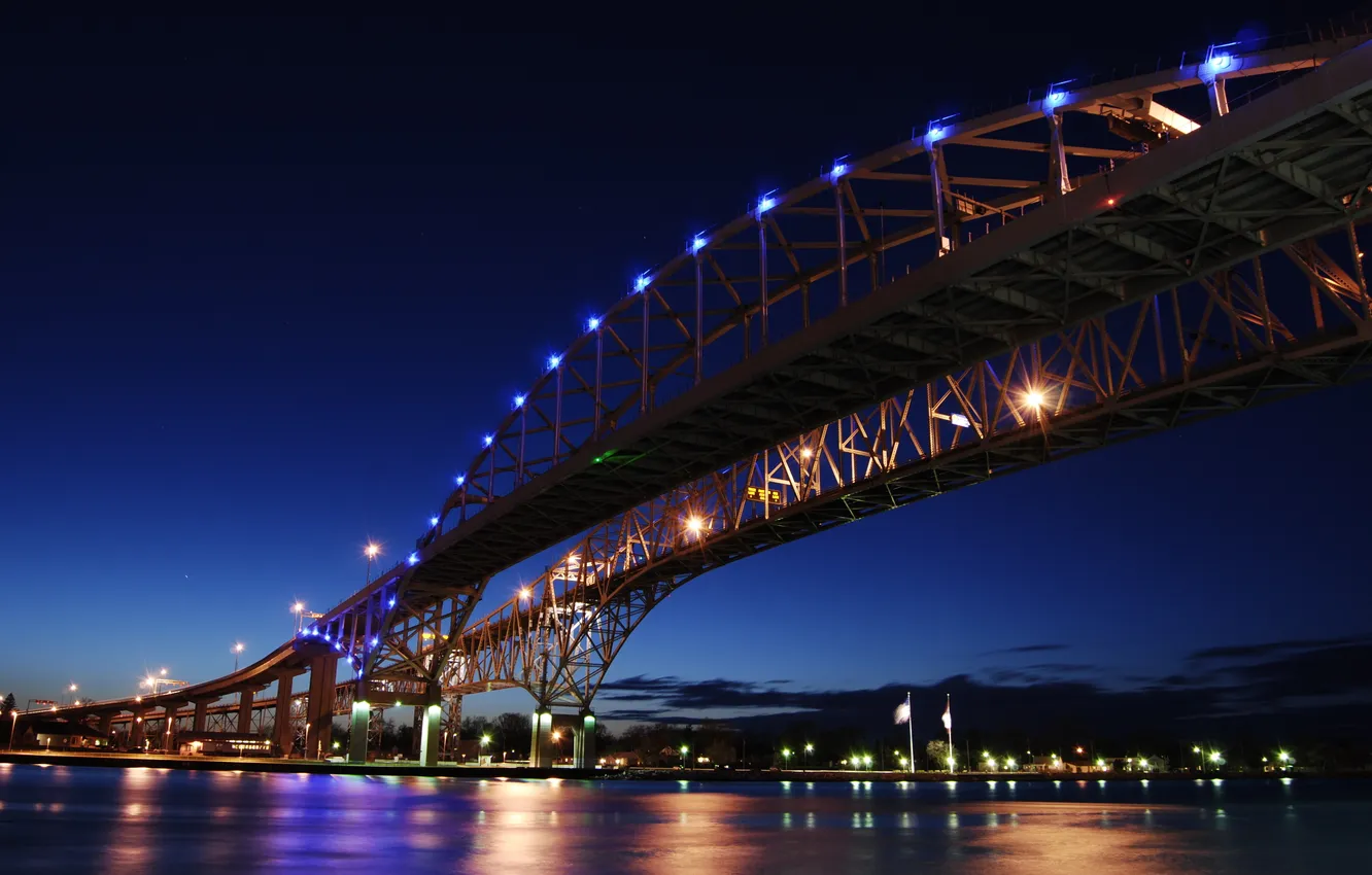 Фото обои USA, Canada, Blue, Bridge, Water, and, Ontario, Michigan
