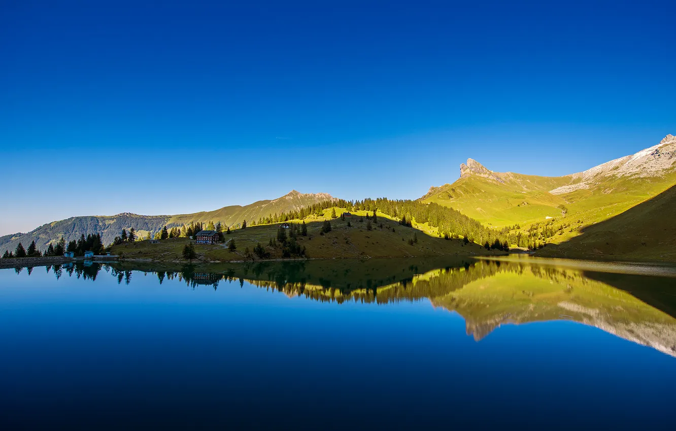 Фото обои небо, горы, озеро, Switzerland