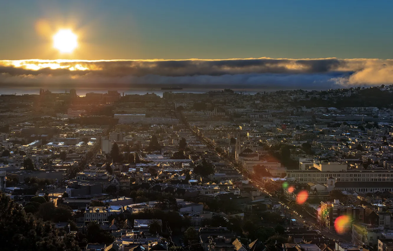 Фото обои закат, город, San Francisco