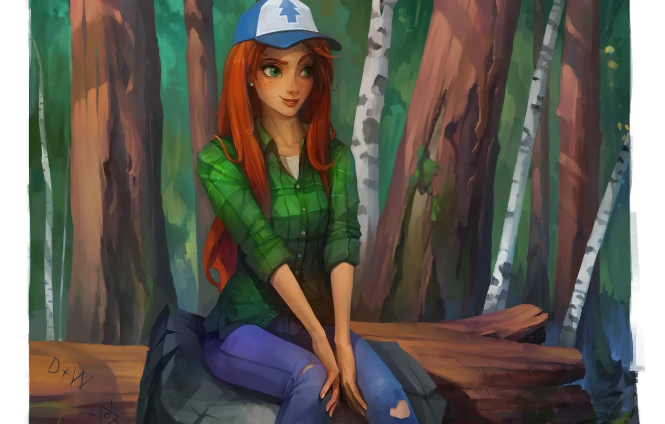Фото обои лес, девушка, рыжая, красотка, art, wendy, Wendy Corduroy, gravity falls