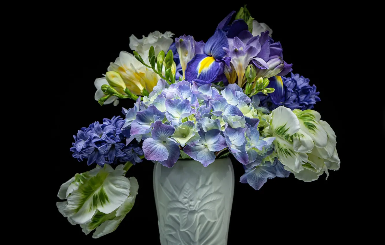Фото обои цветы, фон, букет, ваза