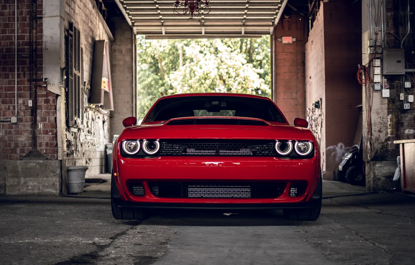Фото обои Dodge, Challenger, Front, RED, R/T, Face, Sight