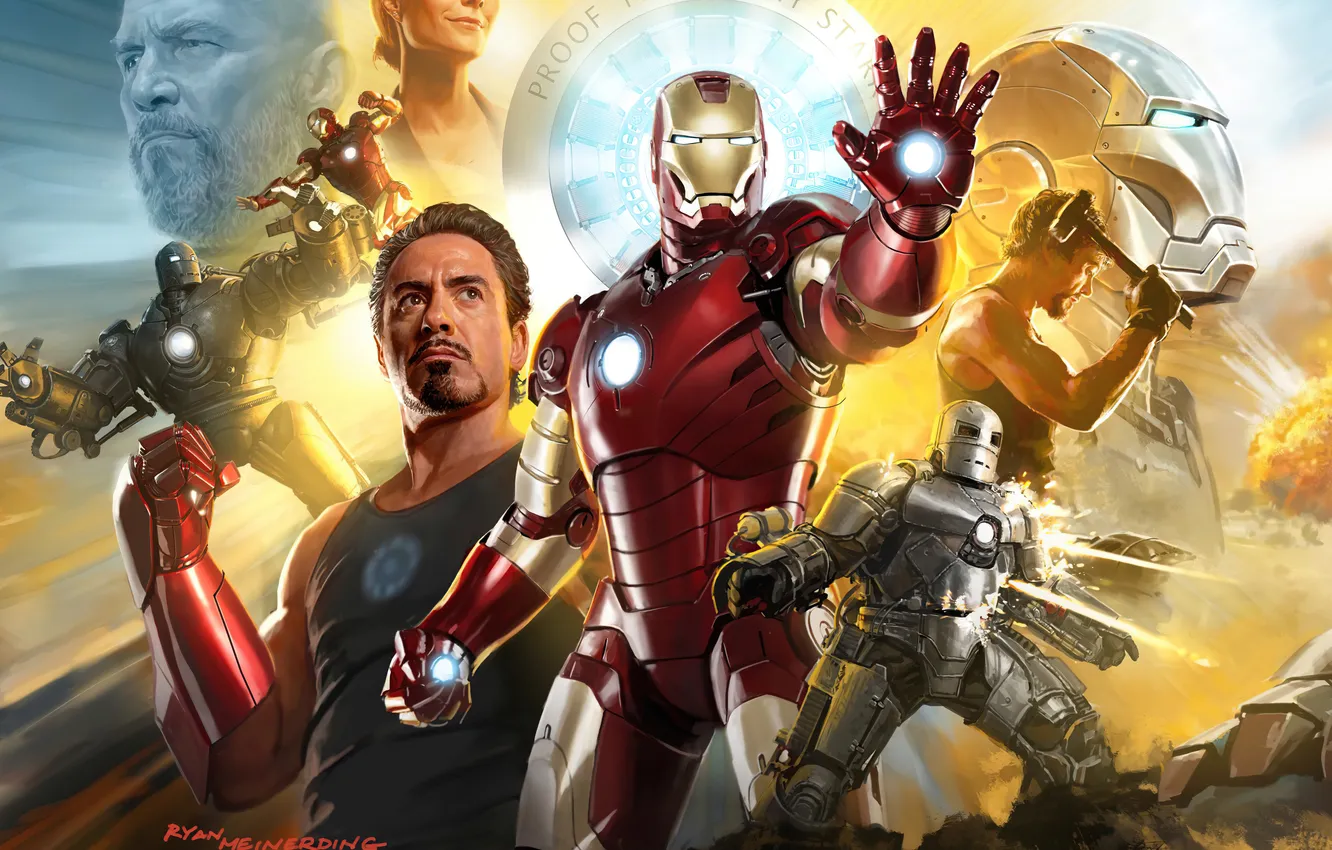 Фото обои рисунок, арт, Железный человек, персонажи, Iron Man, комикс, Джефф Бриджес, Robert Downey Jr.
