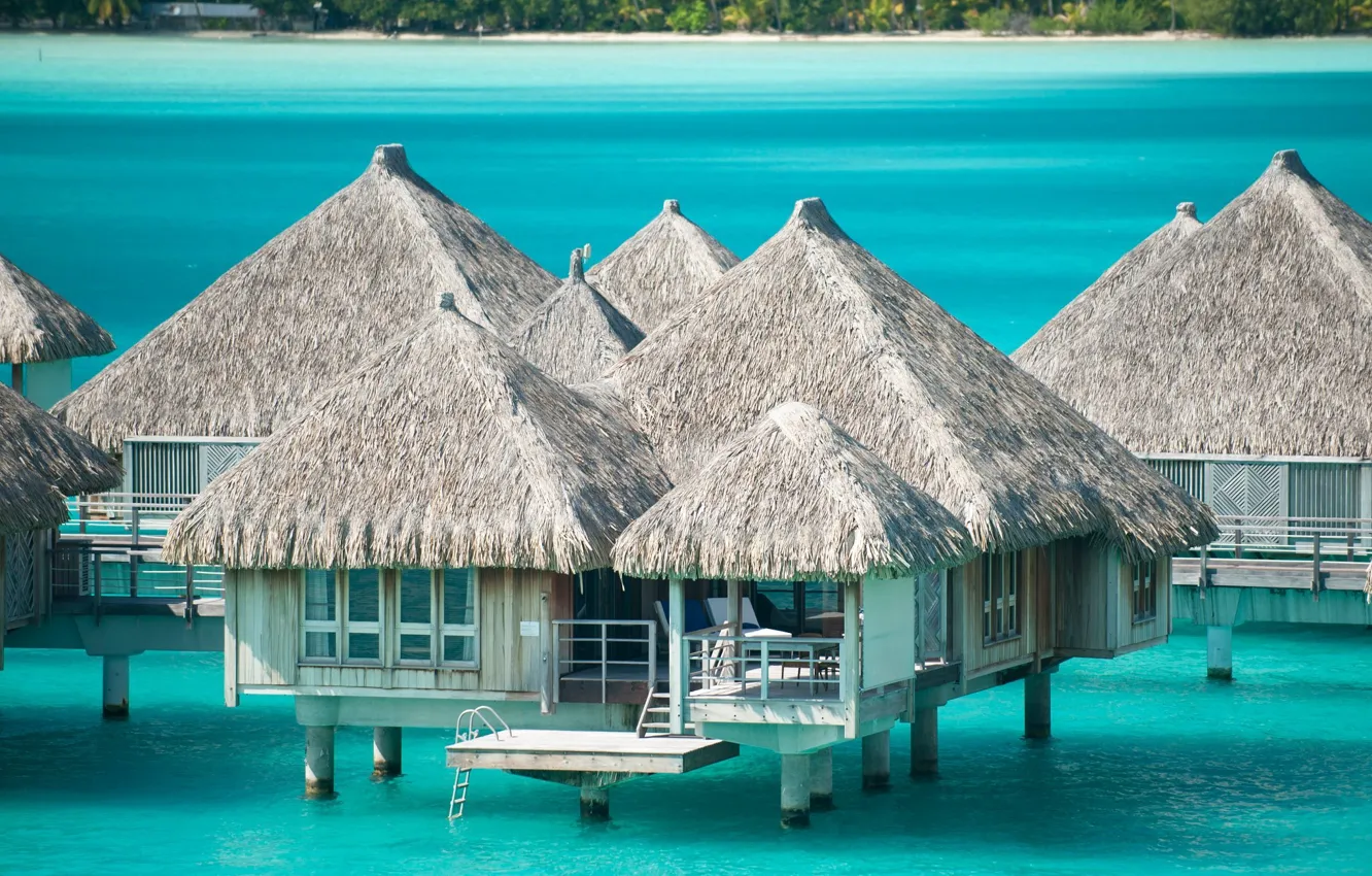 Фото обои ocean, water, resort, bungalow, bora-bora, St-Regis