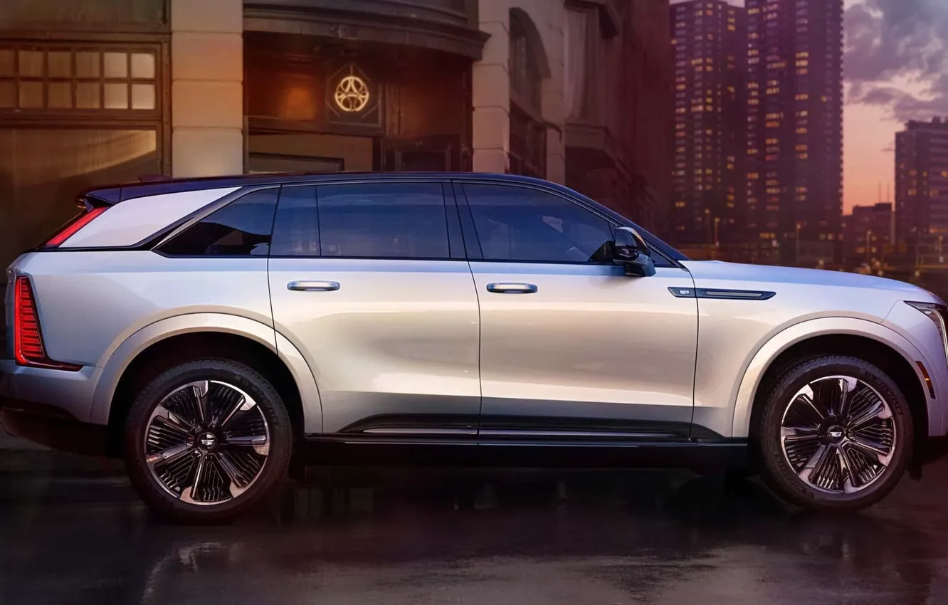 Фото обои Cadillac, Escalade, вид сбоку, электромобиль, electric car, электрический кроссовер, 2023, electric crossover