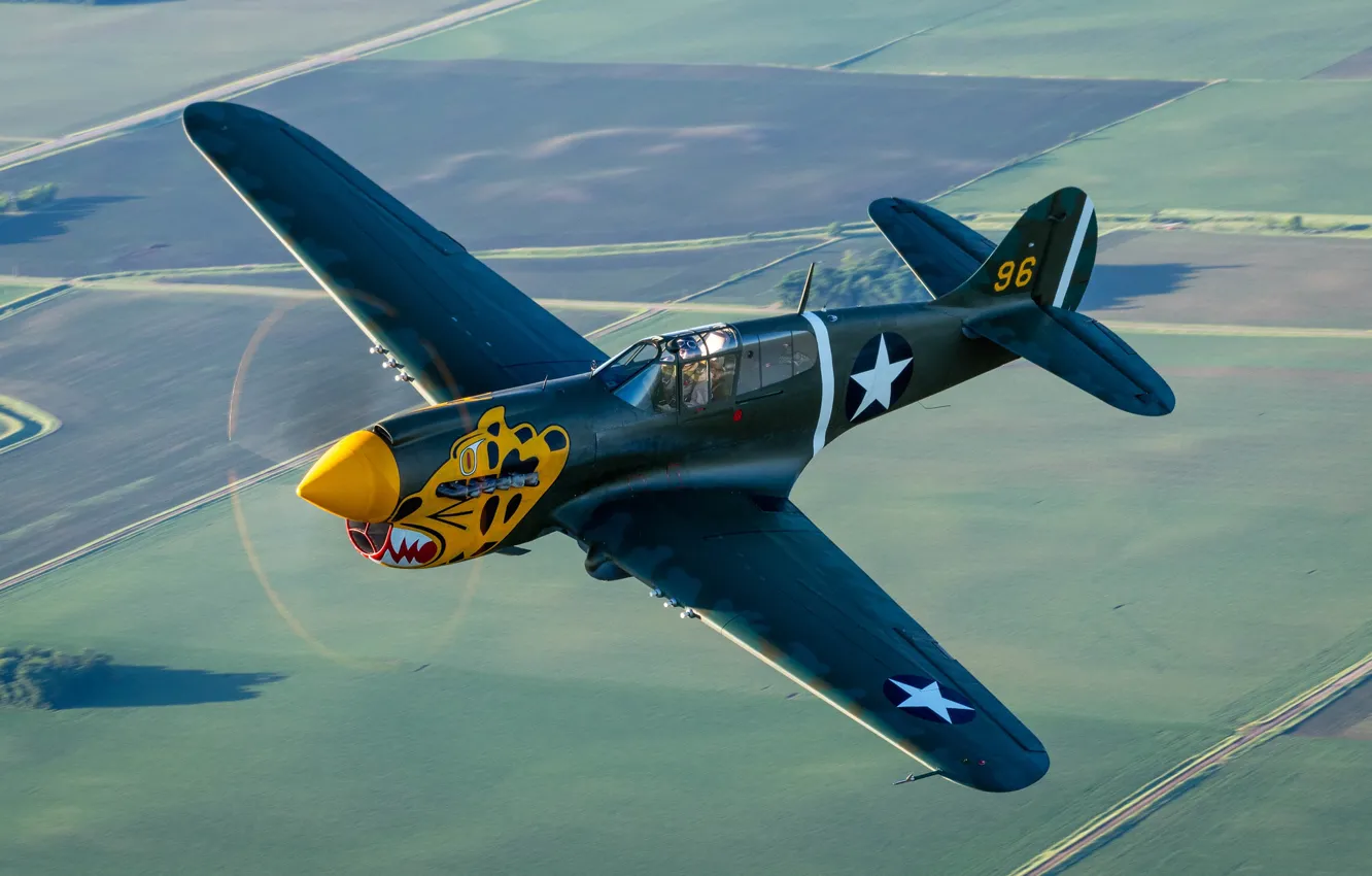 Фото обои истребитель, кабина, пилот, Curtiss P-40