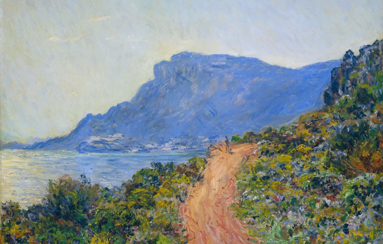 Фото обои пейзаж, масло, картина, холст, Claude Monet, Клод Моне, 1884, Дорога Ла Корниш в Монако