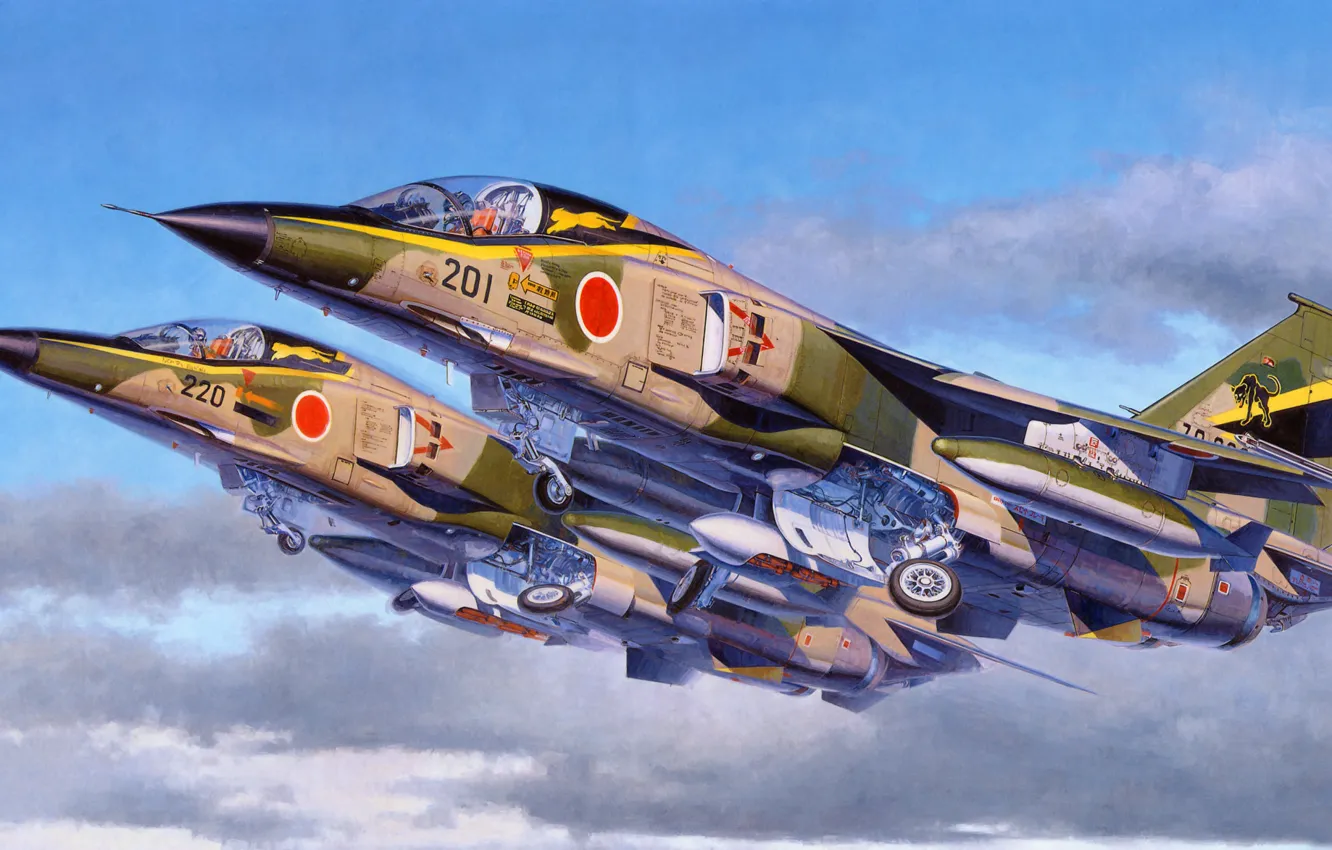 Фото обои war, art, painting, jet, avaition, Mitsubishi F-1