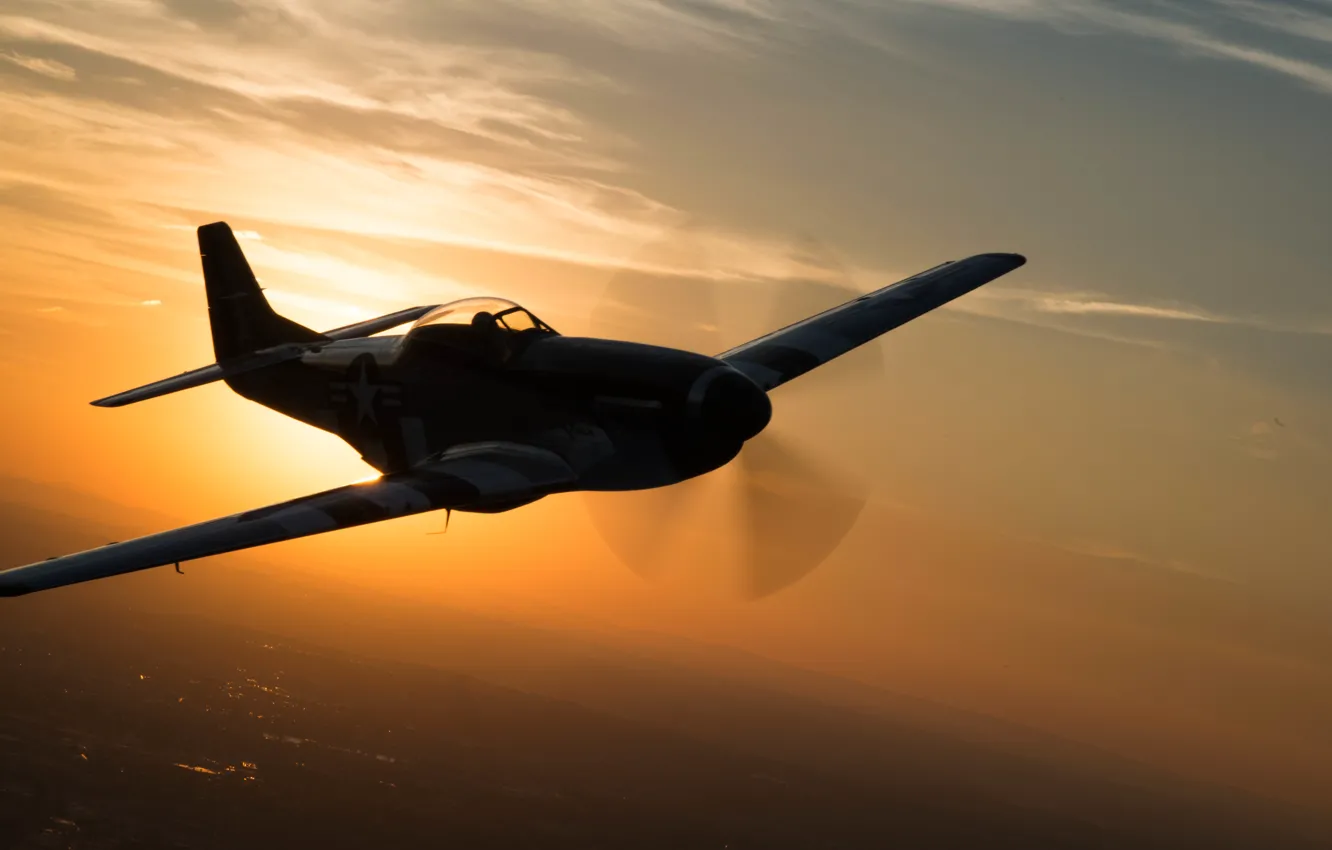 Фото обои полет, Mustang, истребитель, P-51