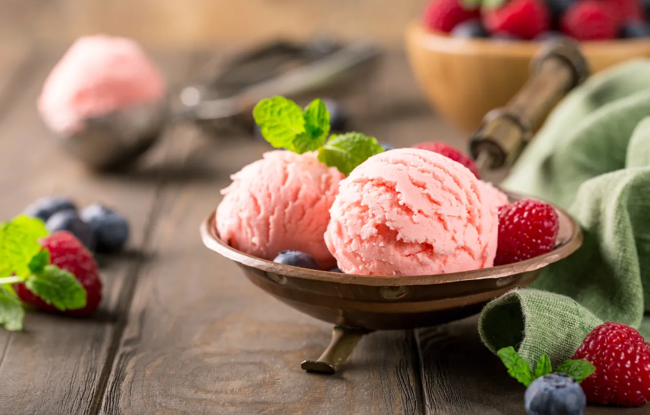 Фото обои ягоды, мороженое, десерт, raspberry, ice cream, Iryna Melnyk