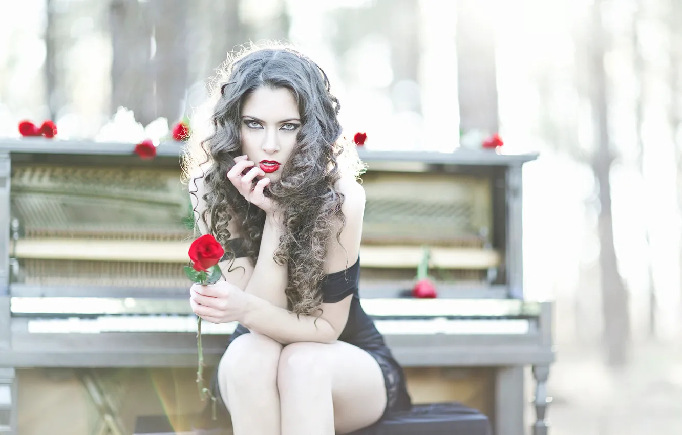Фото обои розы, макияж, пианино, piano, Sarah Stiles