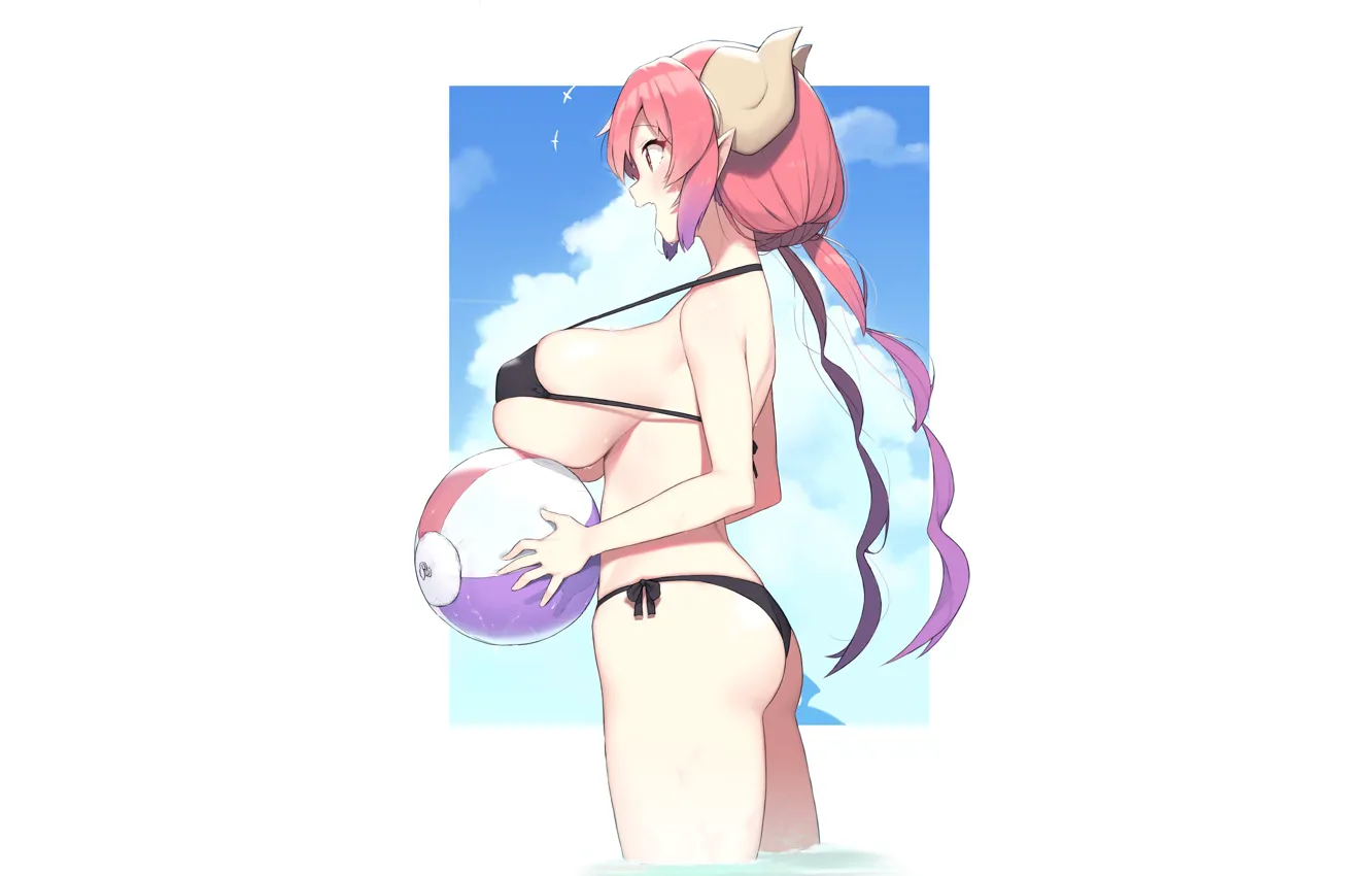 Фото обои girl, sexy, beach, boobs, anime, ball, breasts, big boobs