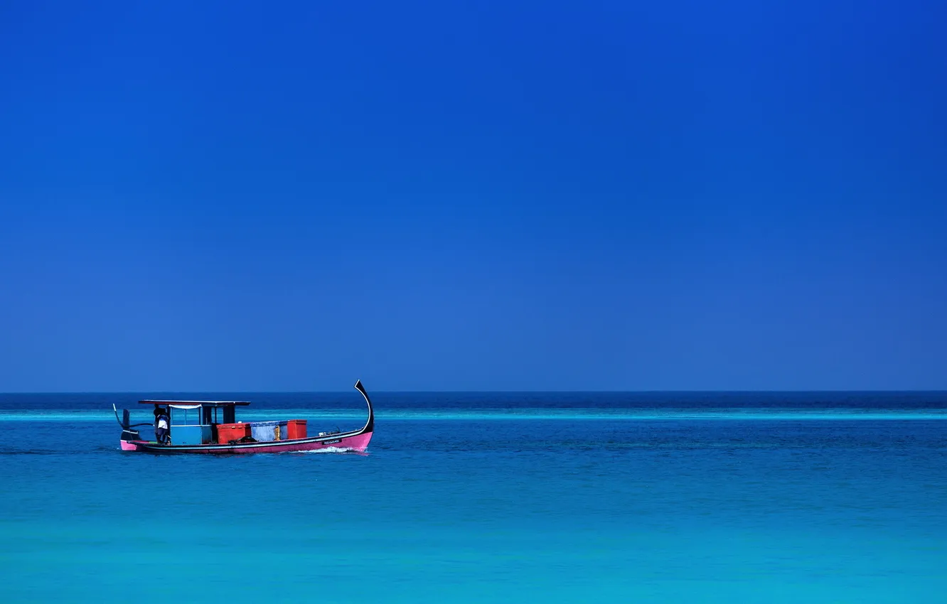 Фото обои море, пейзаж, лодка, Малдивы