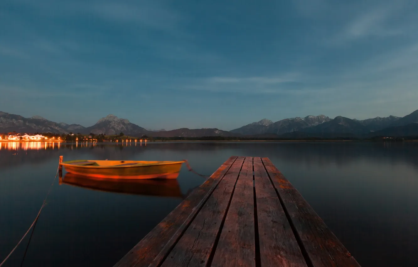 Фото обои пейзаж, закат, озеро, лодка