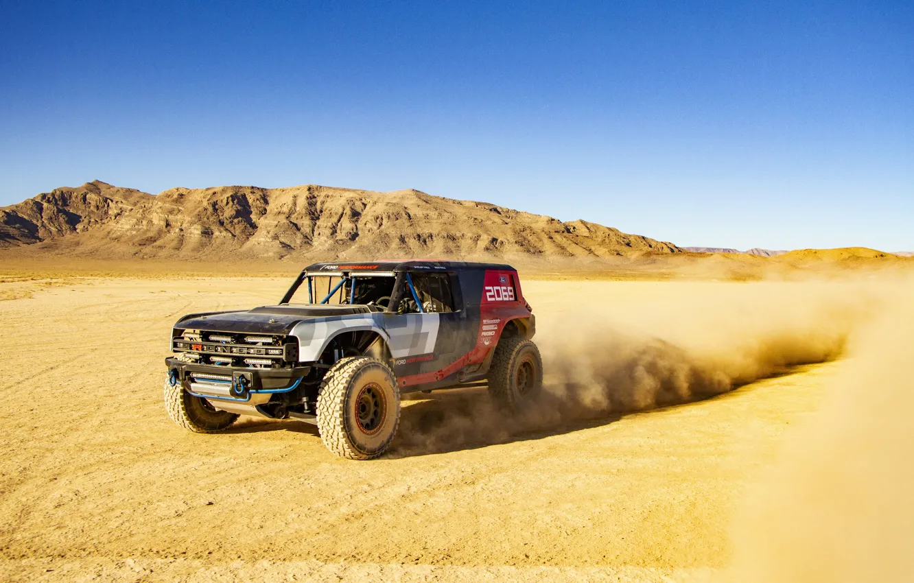 Фото обои песок, небо, горы, Ford, 2019, Bronco R Race Prototype