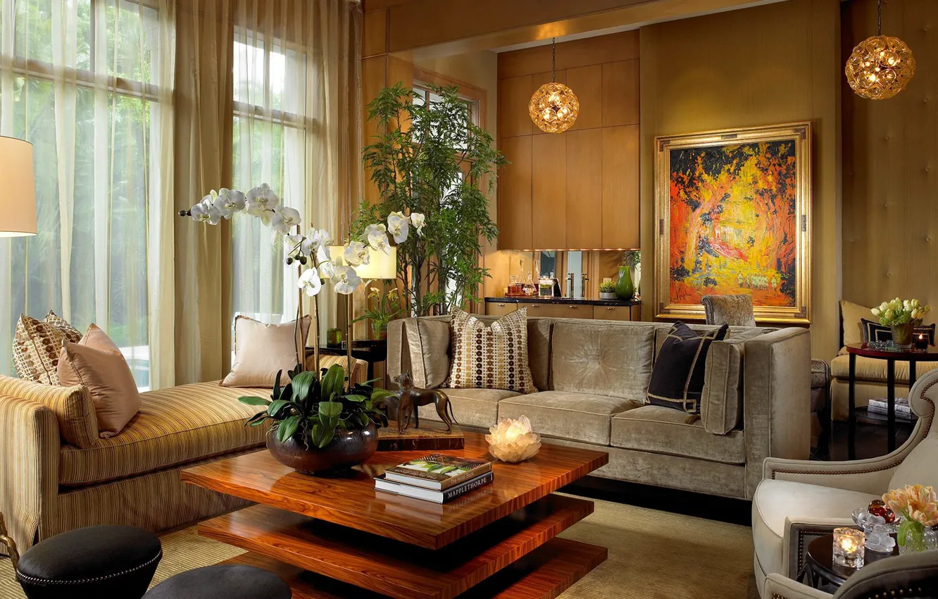Фото обои цветы, дизайн, комната, интерьер, ретро стиль, гостиная, уютно, теплые тона