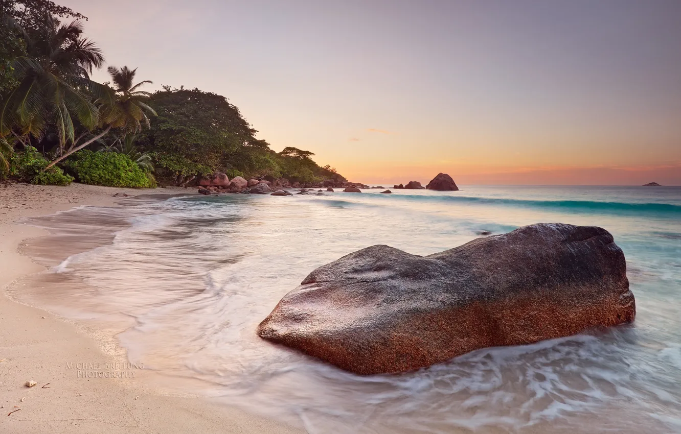 Фото обои море, пейзаж, камни, пальмы