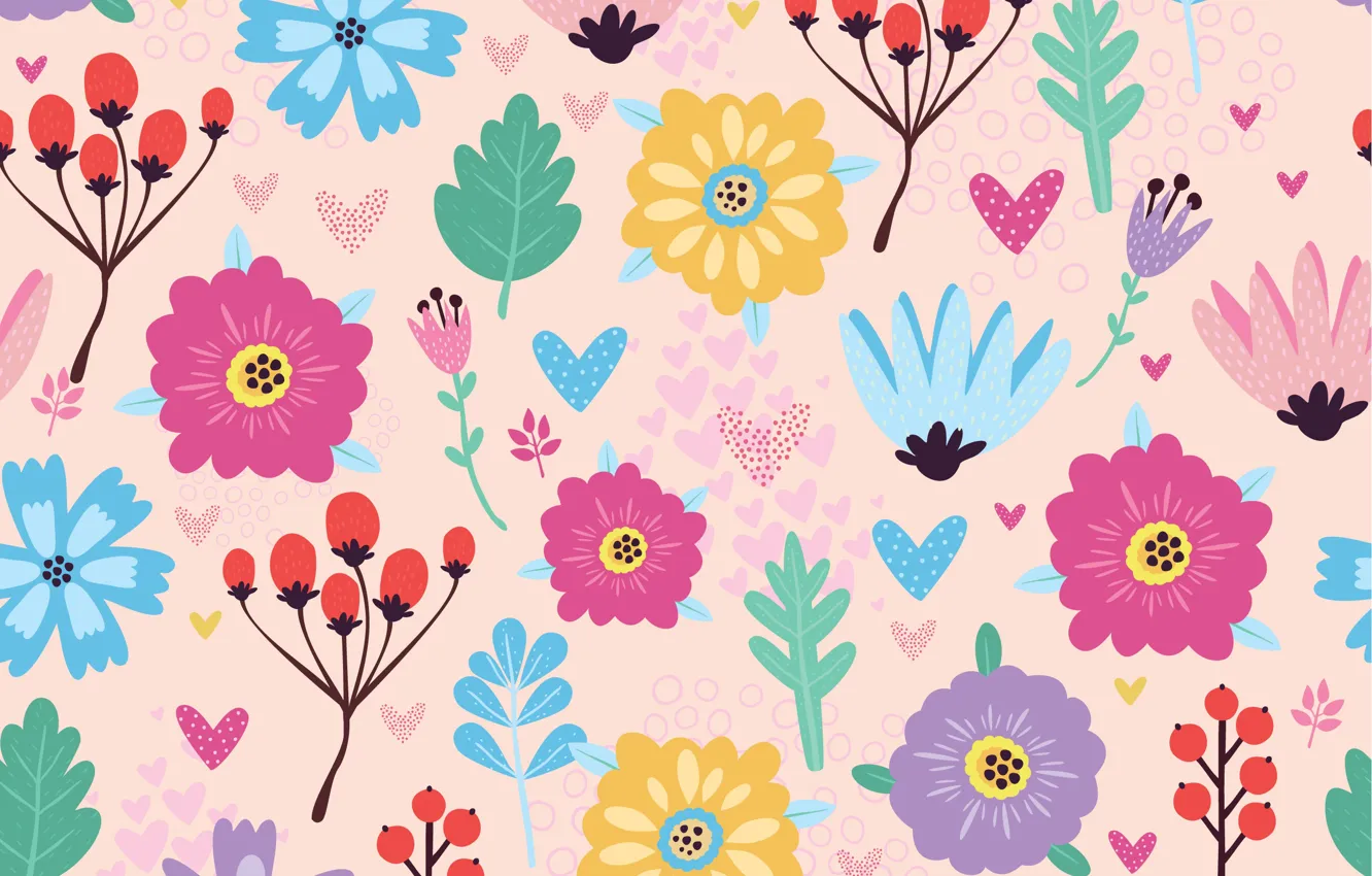 Фото обои цветы, текстура, flowers, ФОН, pattern, berries, Seamless