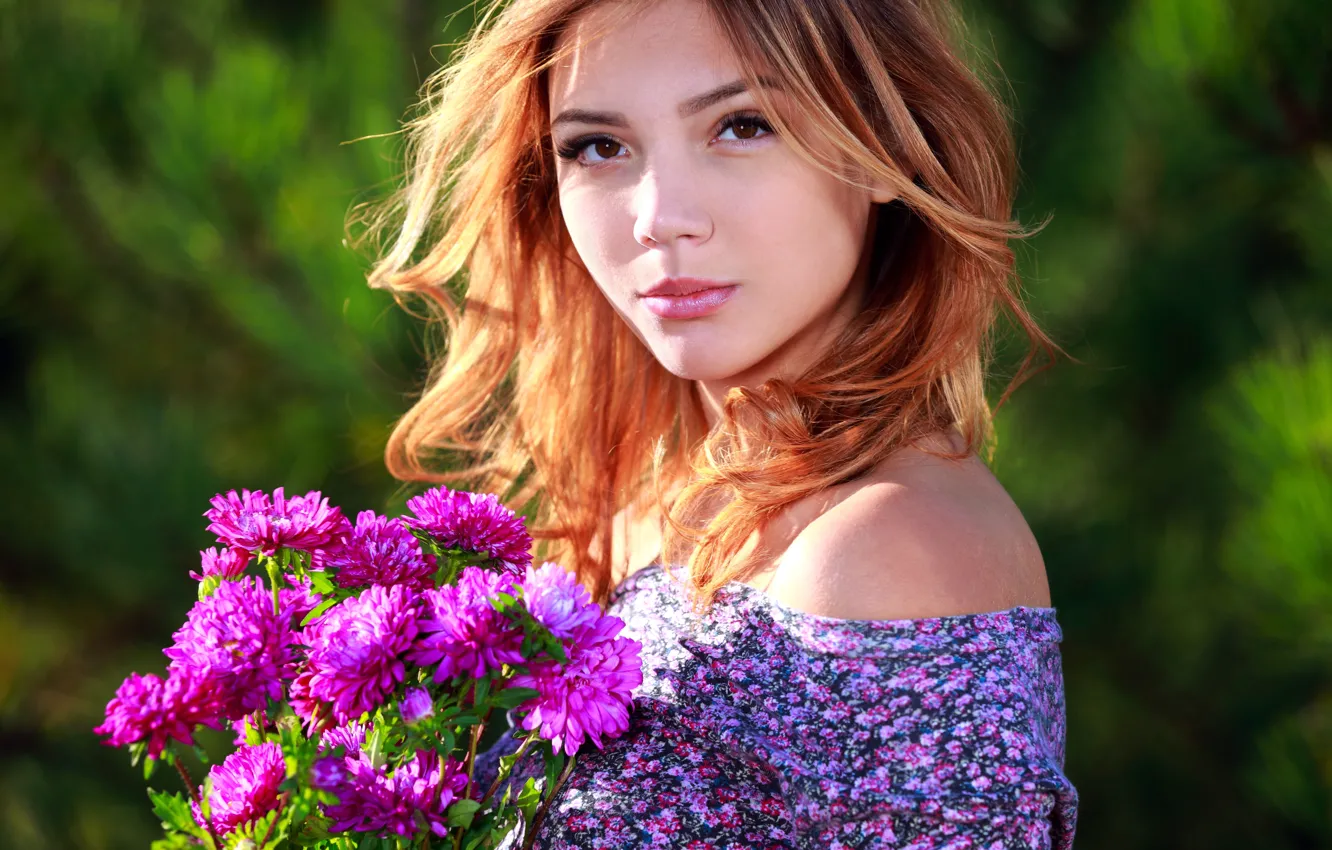 Фото обои взгляд, цветы, лицо, Alicia Love