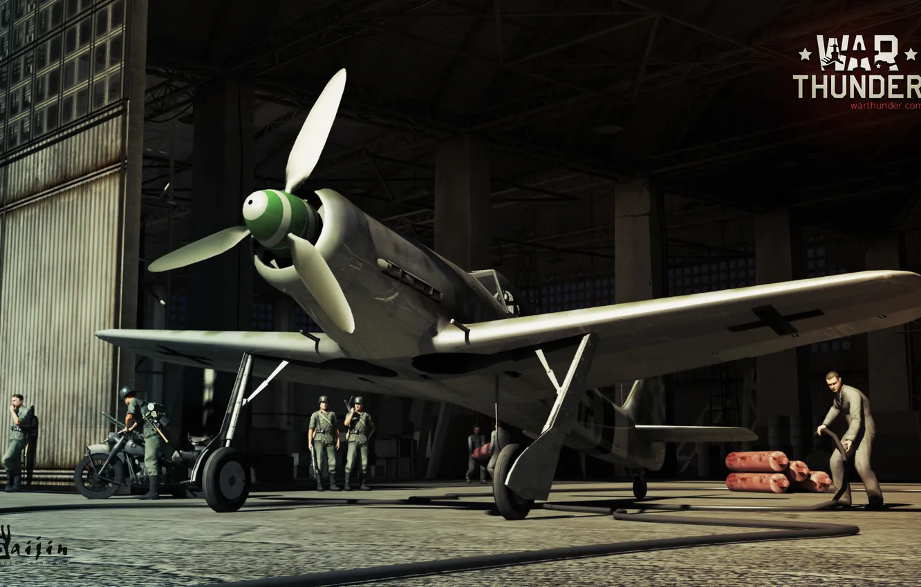 Фото обои самолет, ангар, военная, Focke Wulf, War Thunder, Gaijin Entertainment, ММО, World of Planes