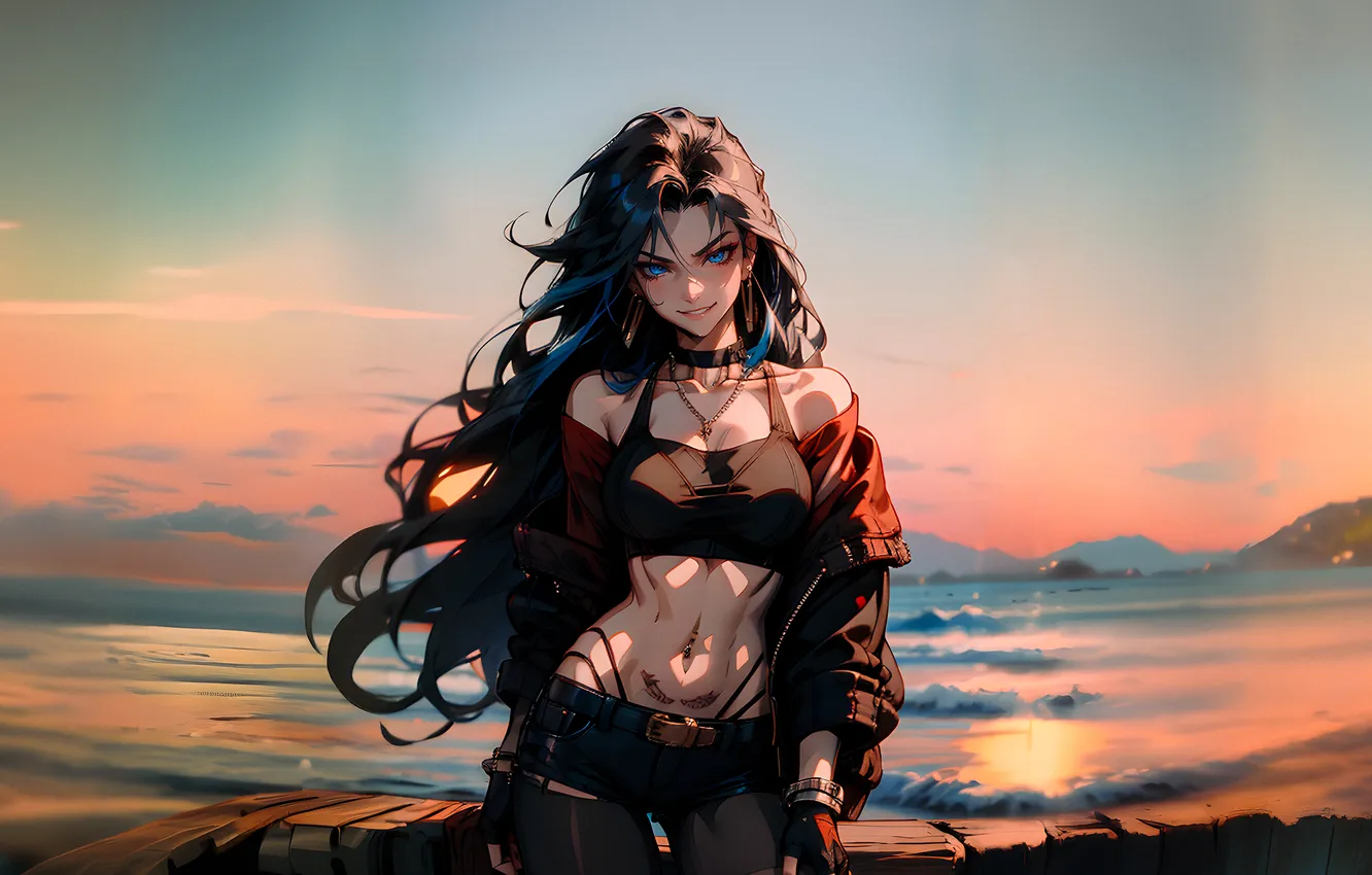 Фото обои girl, anime, beautiful, brunette