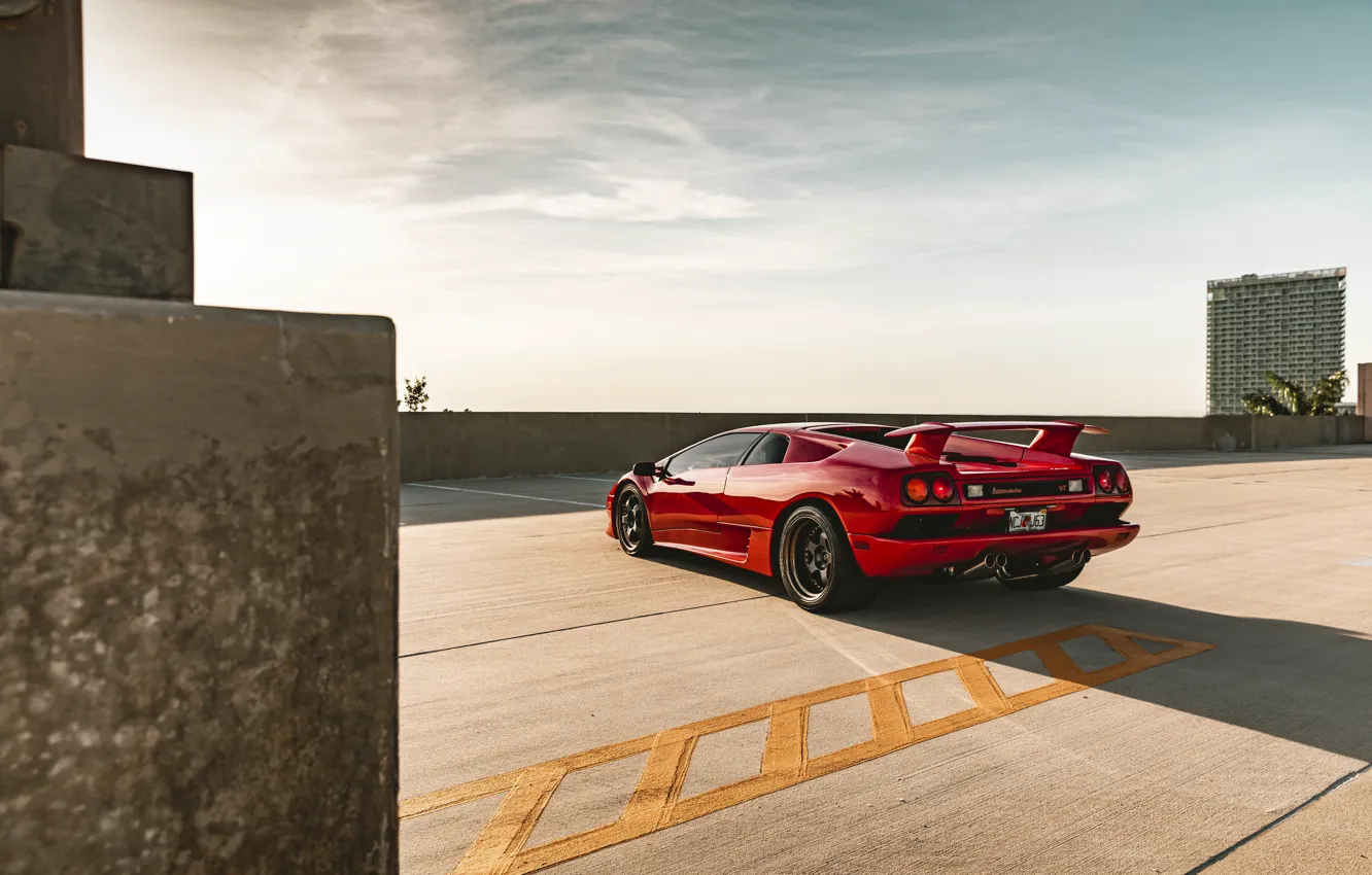 Фото обои Lamborghini, Red, Diablo, Rear view