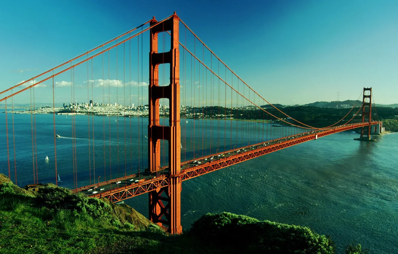 Фото обои река, Мост, Сан-Франциско, Золотые Ворота